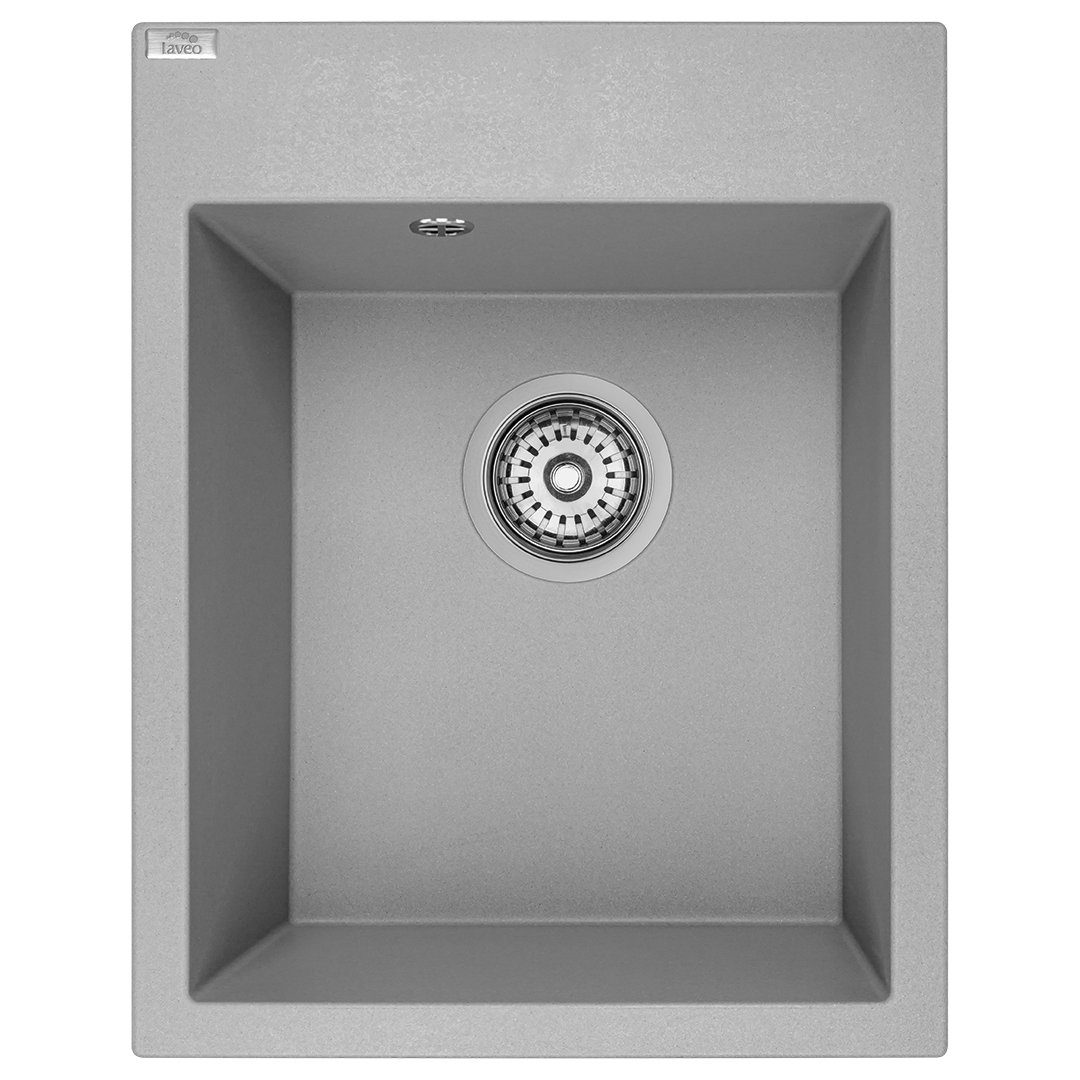 KOLMAN Küchenspüle Einzelbecken Monchichi Granitspüle, Rechteckig, 50/39 cm, Grau, Space Saving Siphon GRATIS