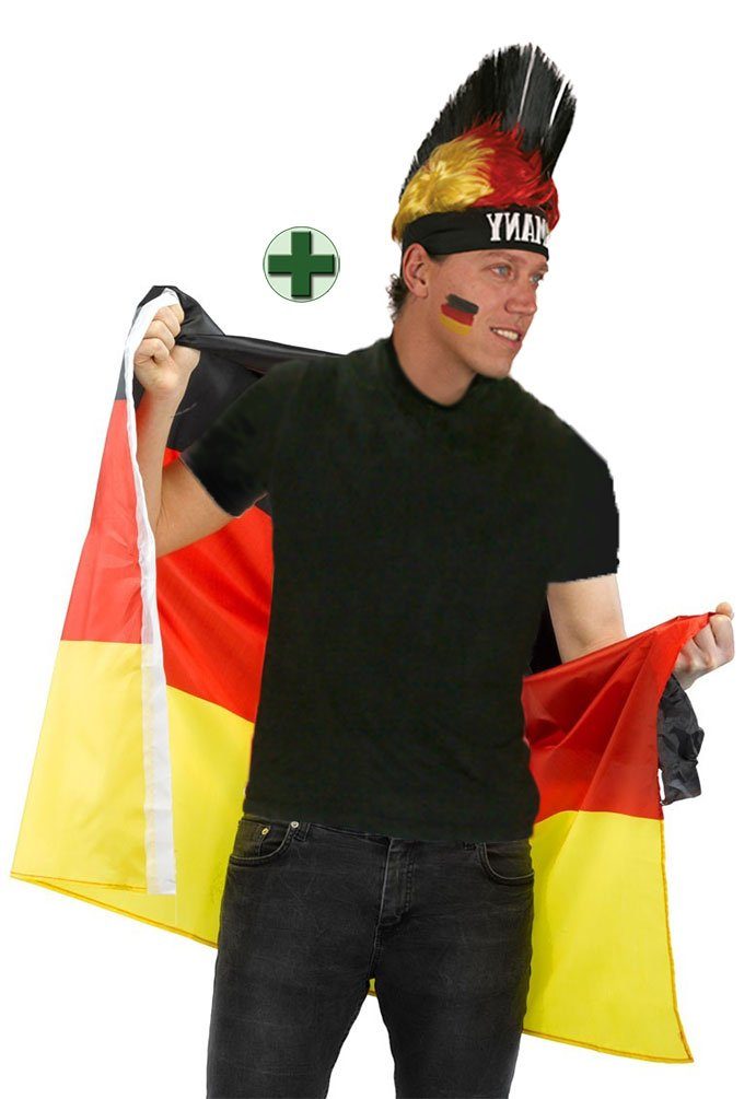 Karneval-Klamotten Kostüm Poncho Cape Umhang Deutschland mit Perücke Punker, Weltmeisterschaft WM EM Fan Artikel Fußball Party