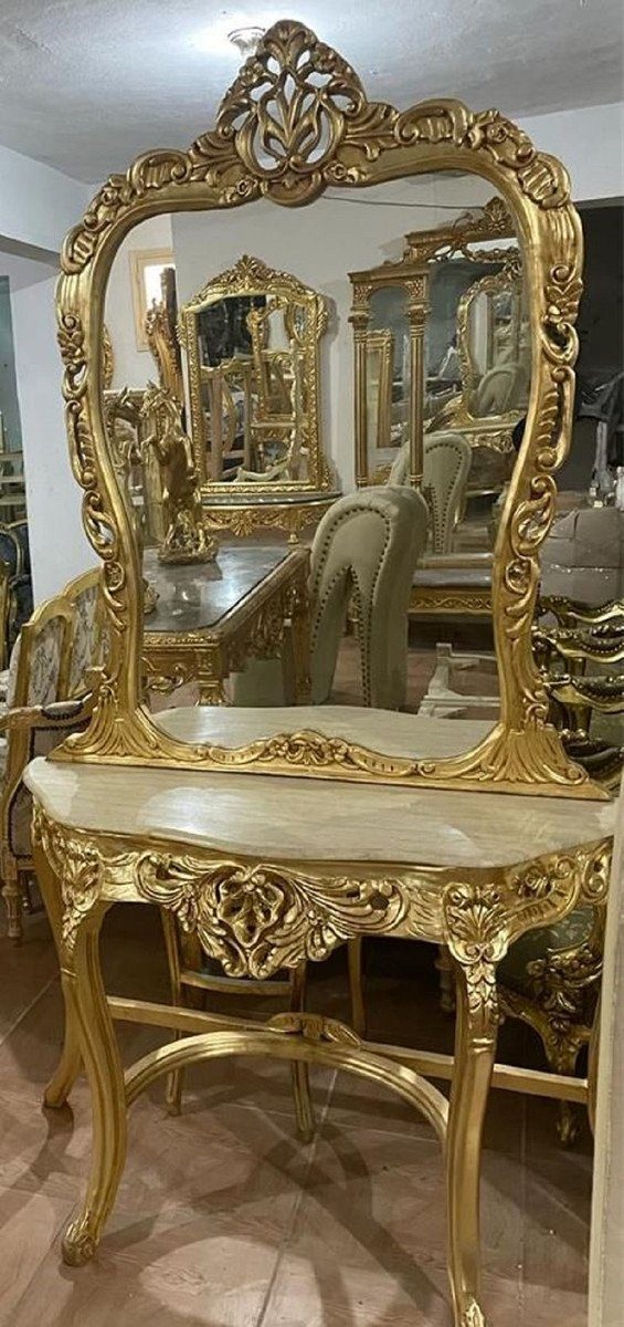 - Prunkvoll Barock Edel mit Barock Spiegel - Padrino Casa Möbel & Marmorplatte Spiegelkonsole mit Konsole Gold Barockspiegel - Barock / Handgefertigte Cremefarben