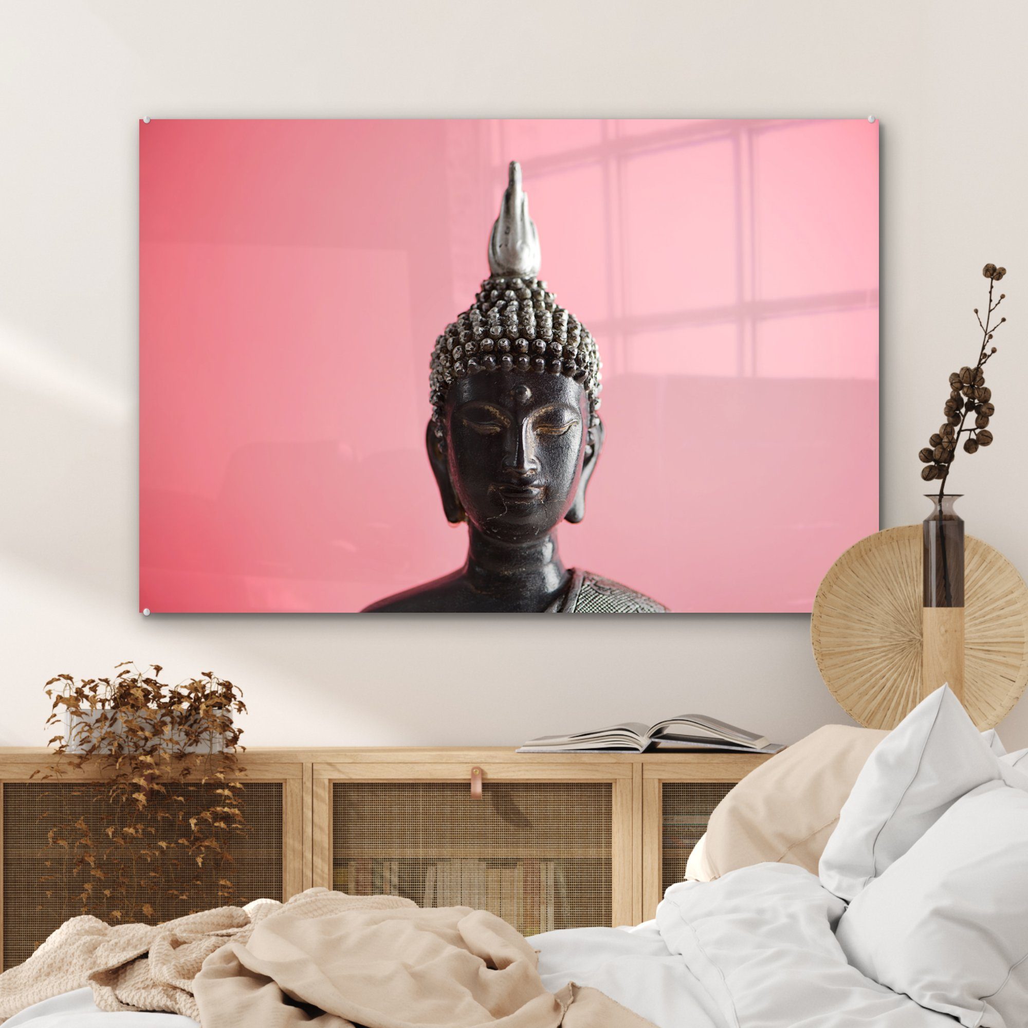 Buddha - Acrylglasbild St), MuchoWow & - (1 Wohnzimmer Schlafzimmer Gesicht Schwarz, Acrylglasbilder