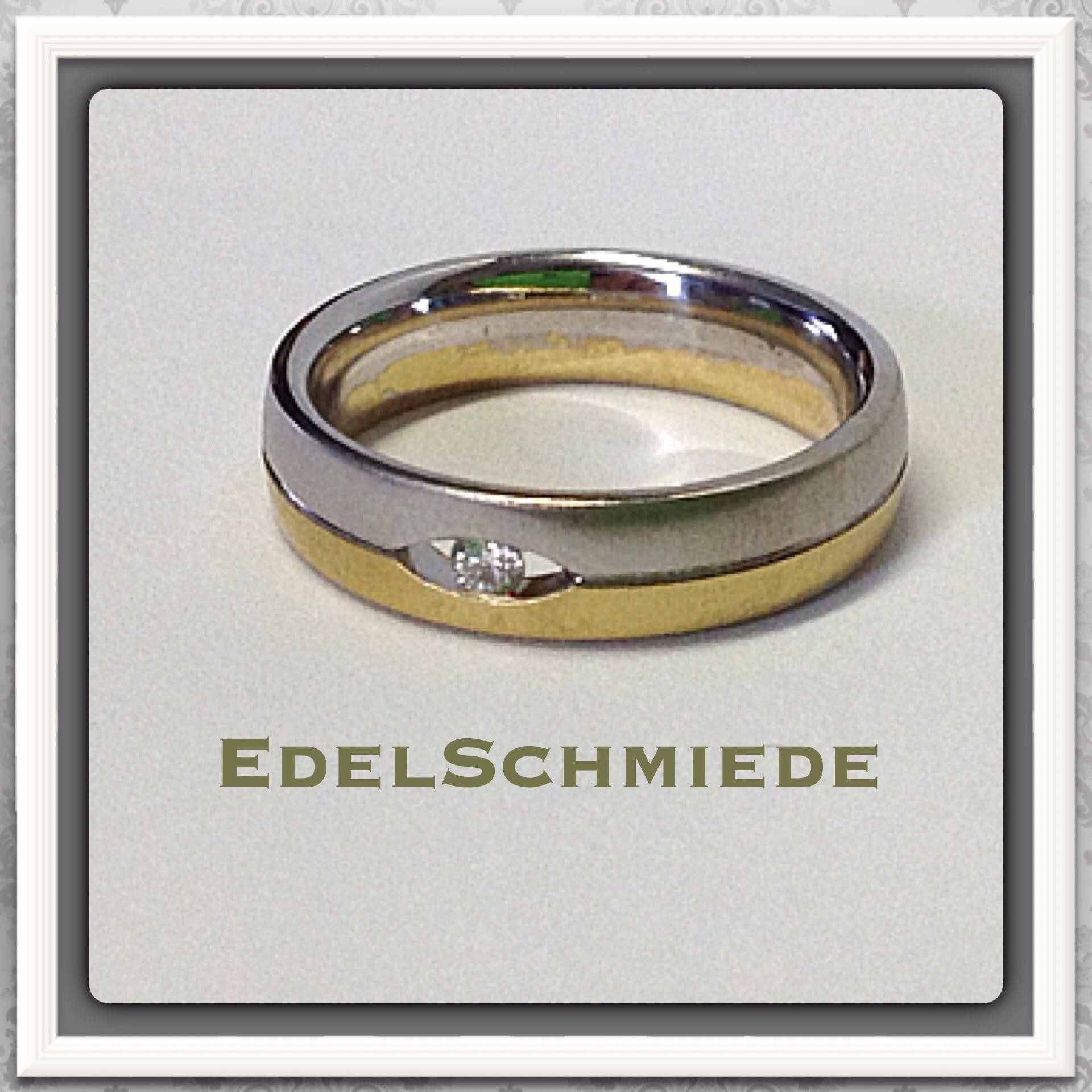 Schmuckset breiter 585 Gold bicolor Ring mit Brillant 0,05 ct