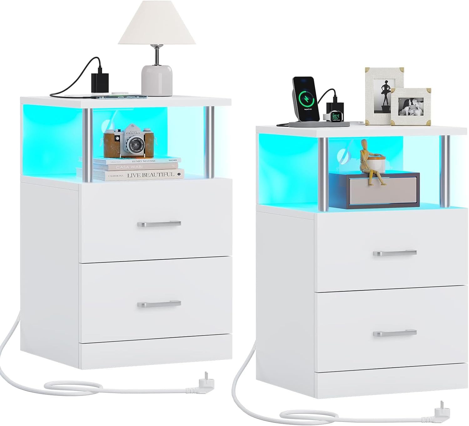 MSMASK Nachttisch mit Ladestation und LED-Leuchten, günstig online kaufen