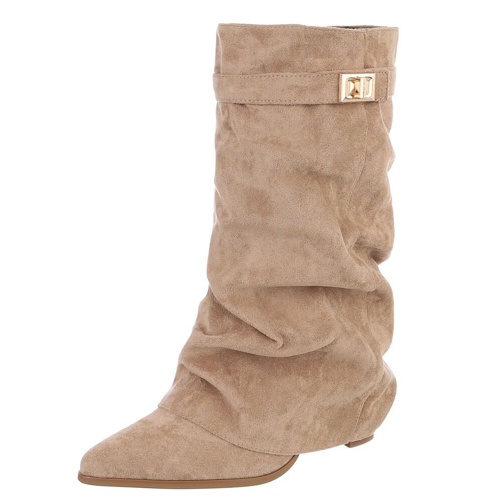 Ital-Design Damen Stiefelette mit Blockabsatz und Schaftumschlag High-Heel-Stiefel (92299591) Blockabsatz Stiefel in Hellbraun