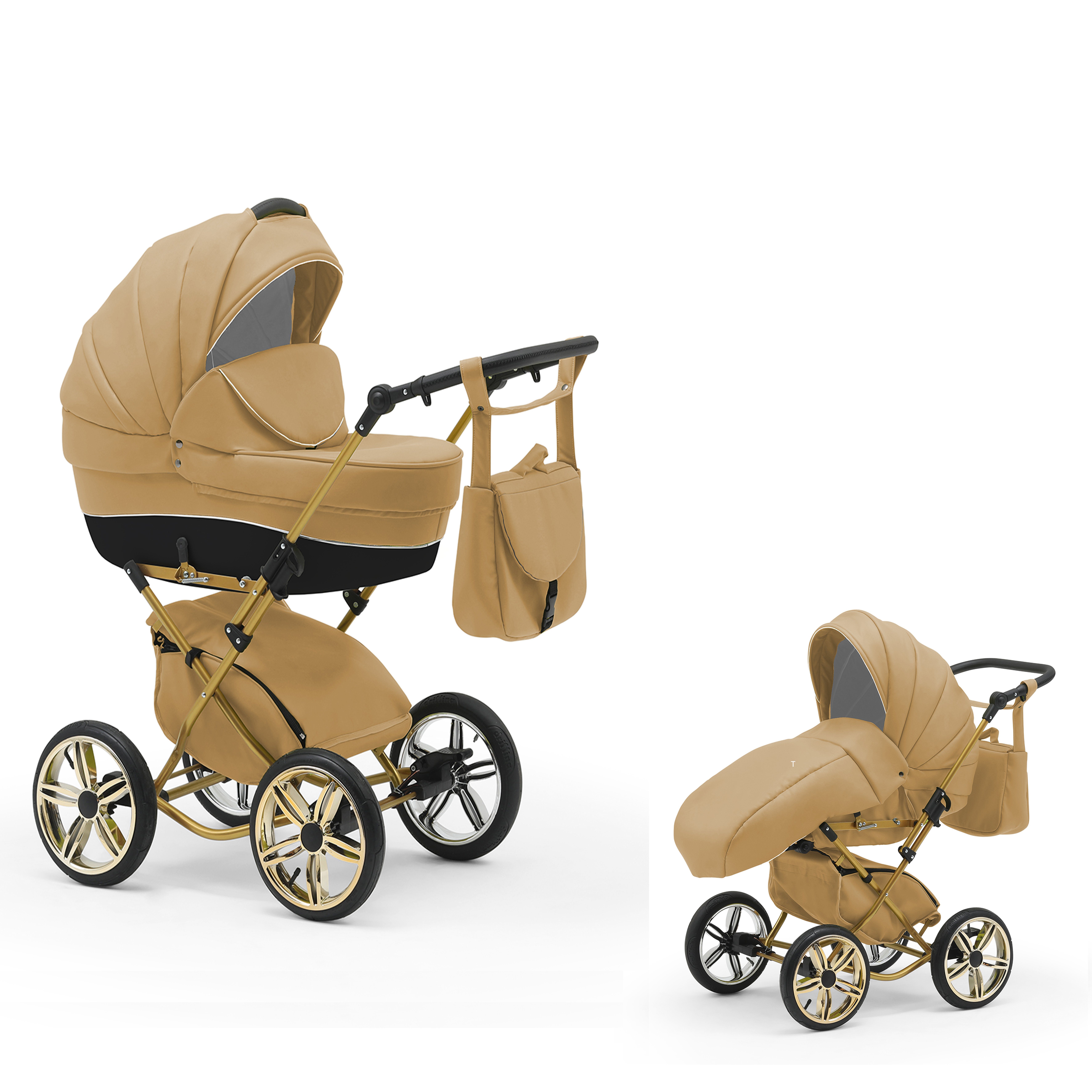 babies-on-wheels Kombi-Kinderwagen Sorento 2 in 1 - 11 Teile - von Geburt bis 4 Jahre in 30 Designs Beige