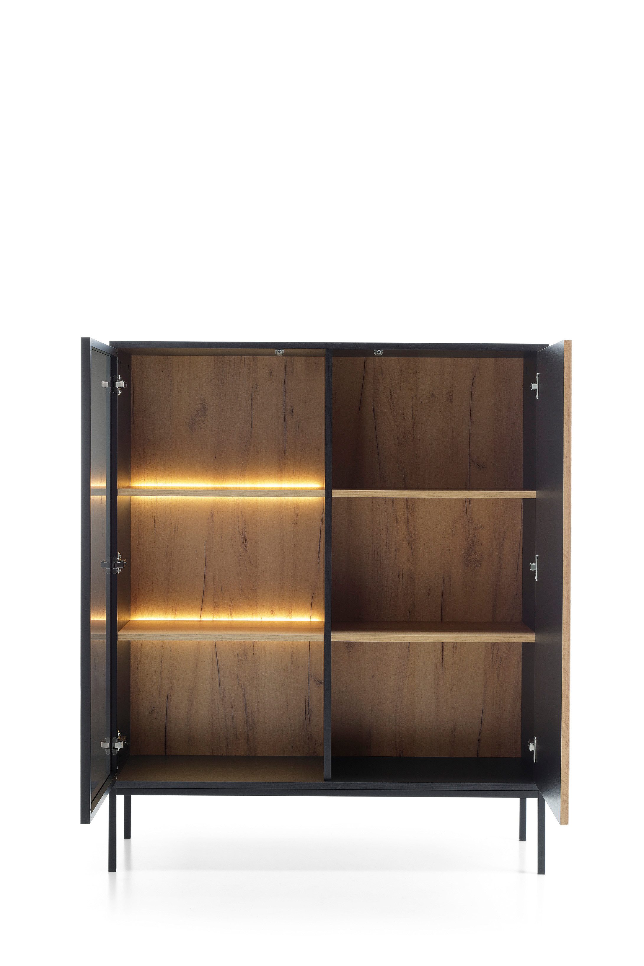 yourhouse24 Vitrine SANTIA 104 cm Industrial-Vitrine – Eiche & Schwarz mit LED