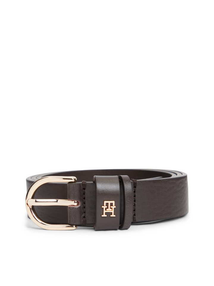Tommy Hilfiger Ledergürtel ESSENTIAL EFFORTLESS 2.5 cm breit GOLD Logoemblem, weiche Haptik, ovale Einfachdornschließe