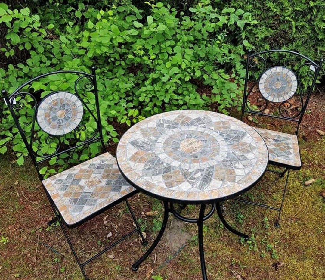 K&L Wall Art Gartenstuhl Mosaiktisch Stein günstig online kaufen