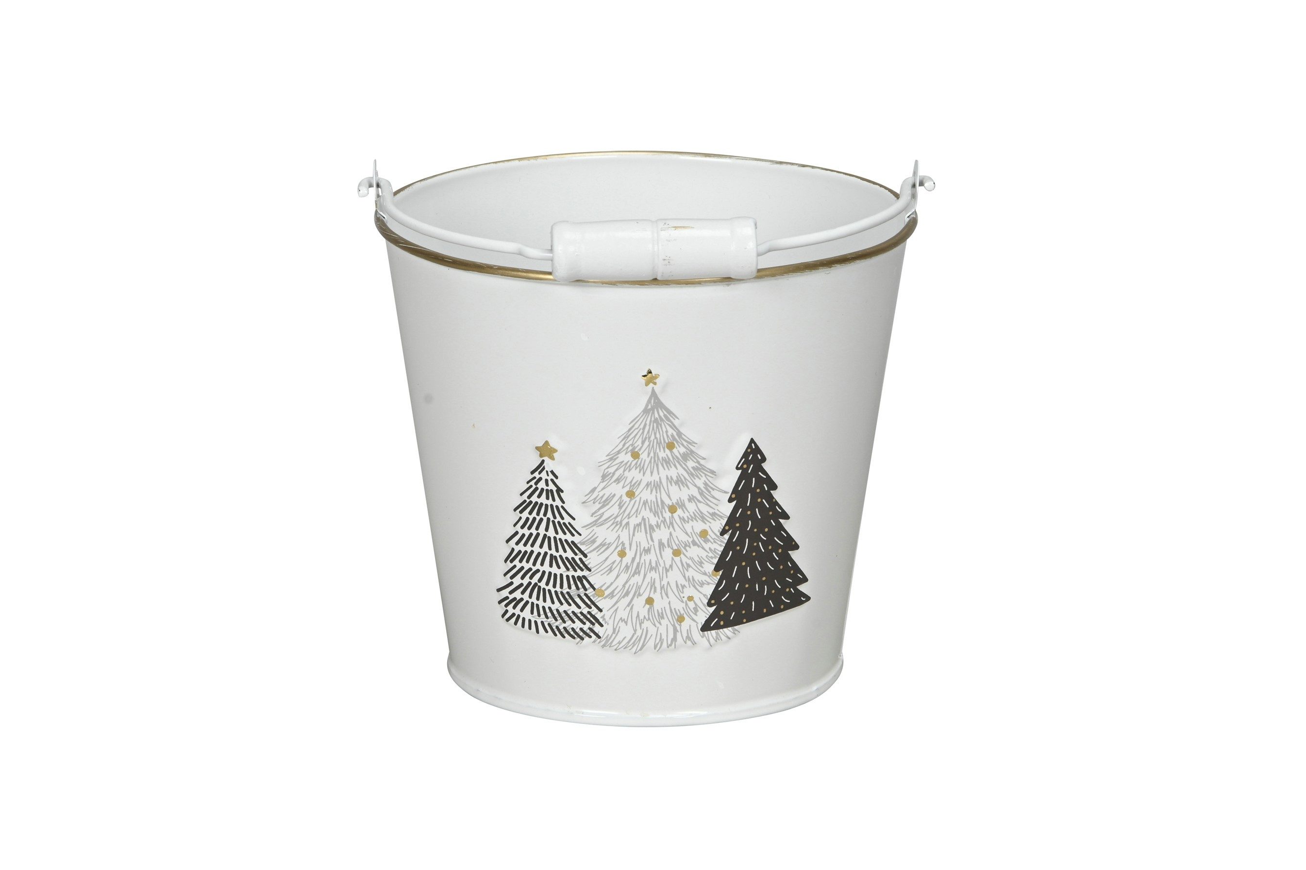 finehomegarden Blumentopf Metall Eimer mit Henkel Blumentopf Tanne Übertopf weiß-grün (1 St), Ø13+15+17cm H12+13+15cm Dekoratives Festliche Deko 3Größen wählbar