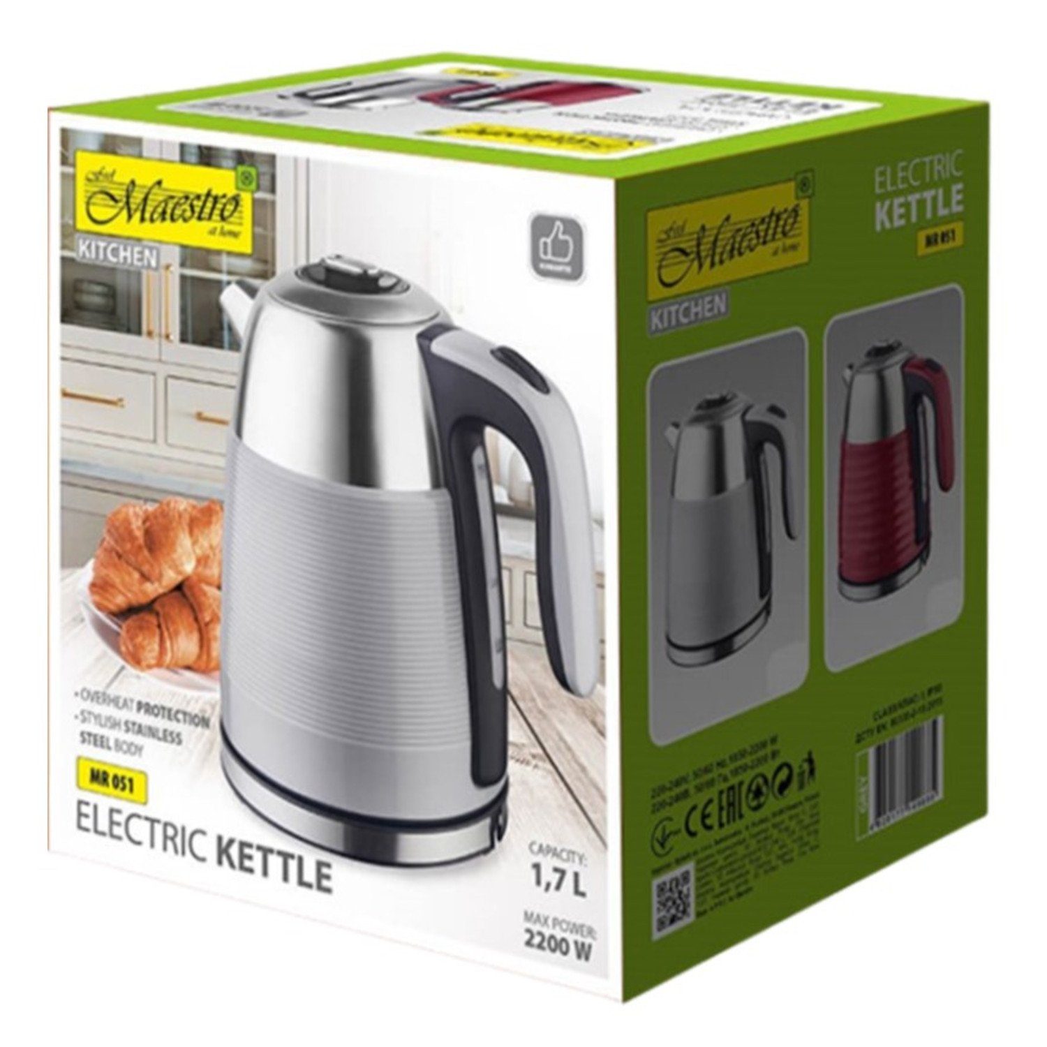 Maestro Wasserkocher MR-051, Elektrischer Wasserkocher 1.7L Abschaltautomatik 360°