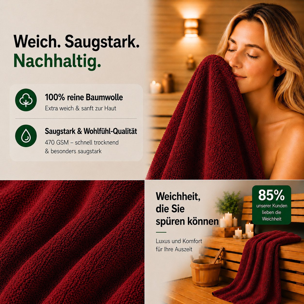 Komfortec Saunatuch 100x200 Extra Große XXL Premium Saunatuch, Unifarben (1-St), extra Große XXL, Schnelltrocknend, Frottee, Weich, Baumwolle – Bild 5 von 5