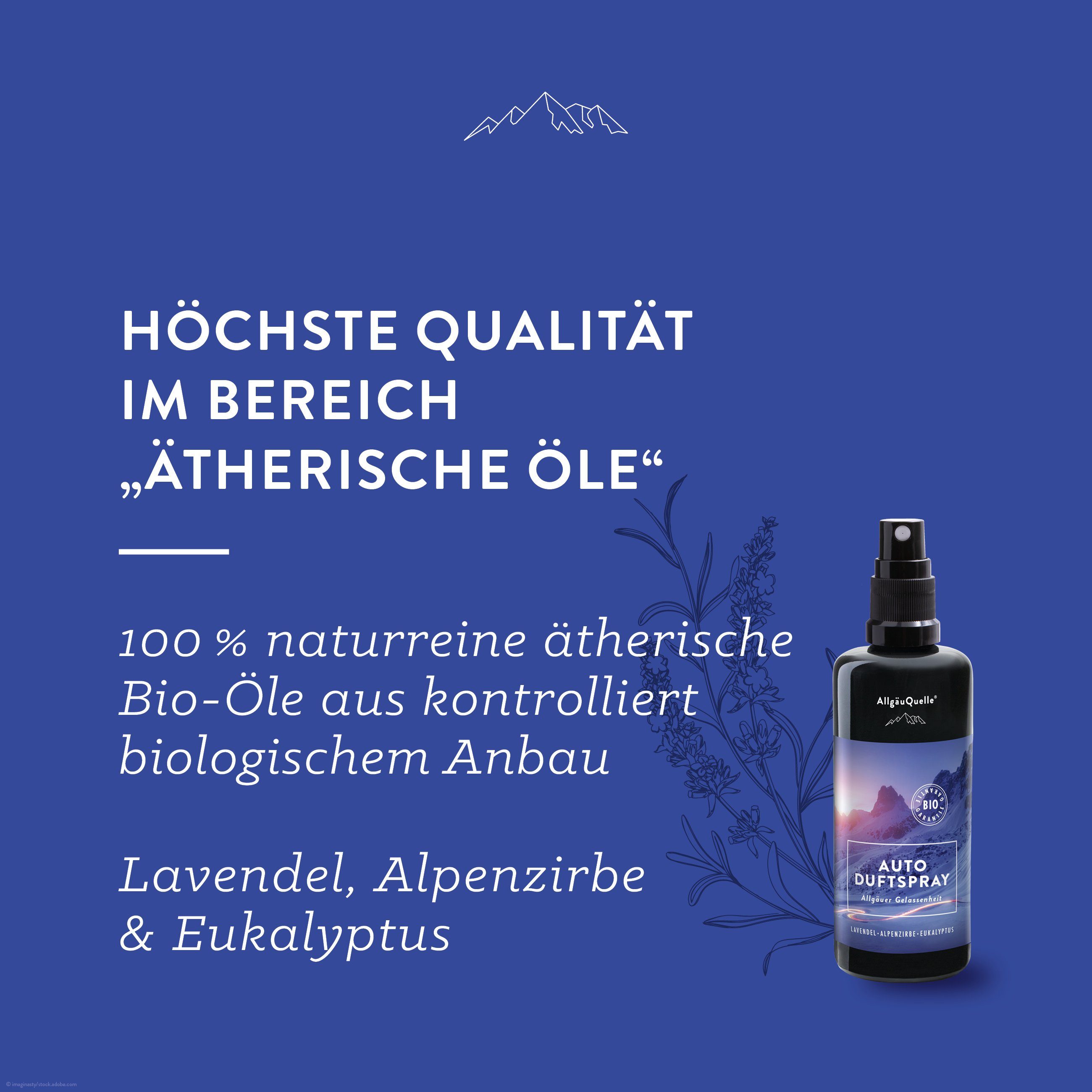 Gelassenheit Auto x Duftspray und (1 Raumduft Allgäuquelle Lavendel, Eukalyptus 100ml), Allgäuer Bio Alpenzirbe