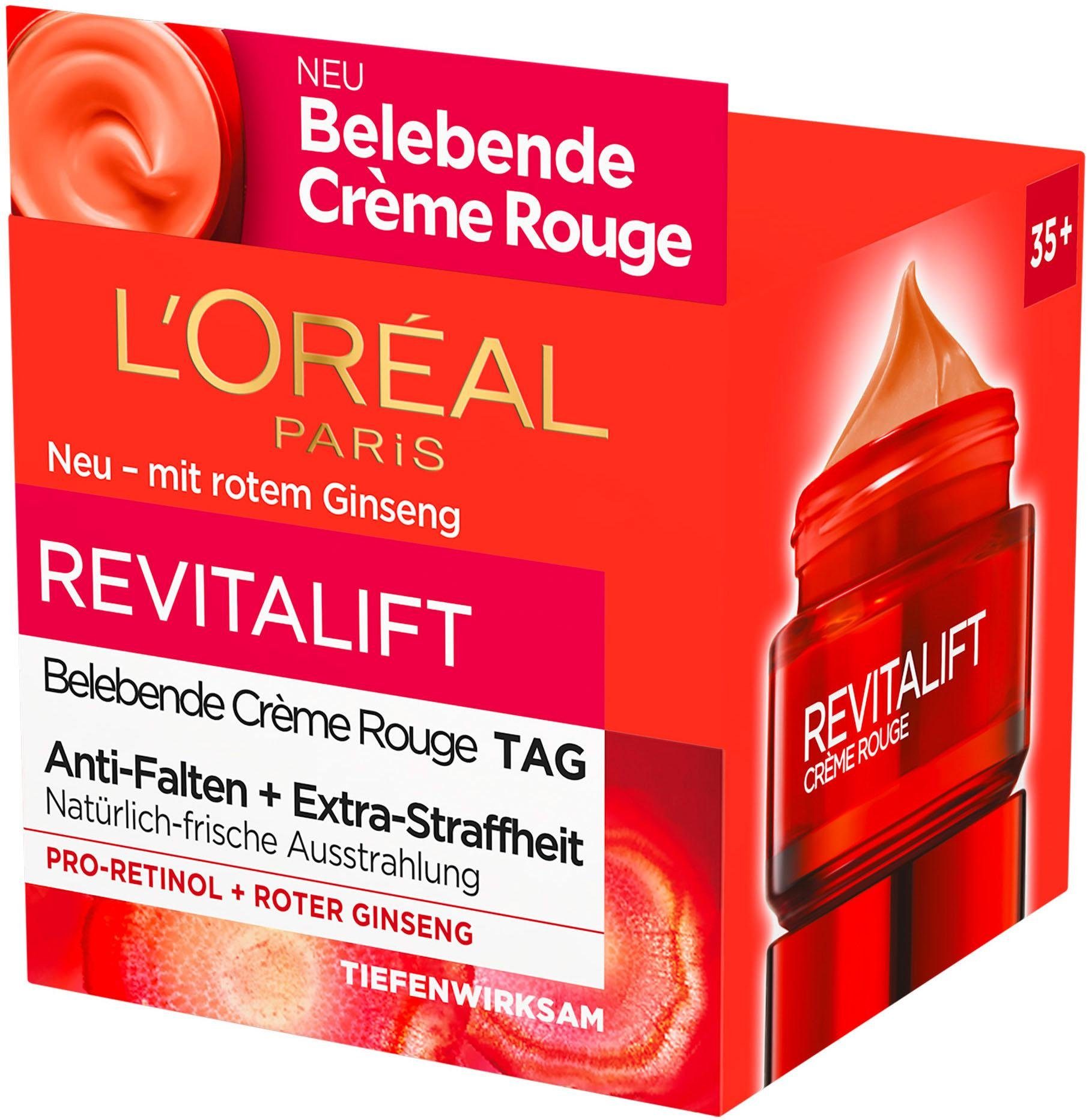 L'ORÉAL PARIS Tagescreme Revitalift Belebende Crème Rouge, bekämpft Anzeichen von Müdigkeit, mildert Falten, strafft die Haut
