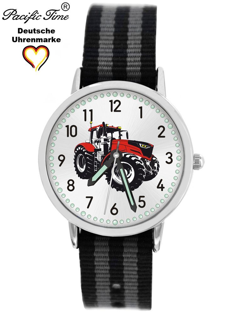 Pacific Time schwarz Mix Quarzuhr - gestreift grau Versand Kinder Gratis Match rot Wechselarmband, und Traktor Armbanduhr Design