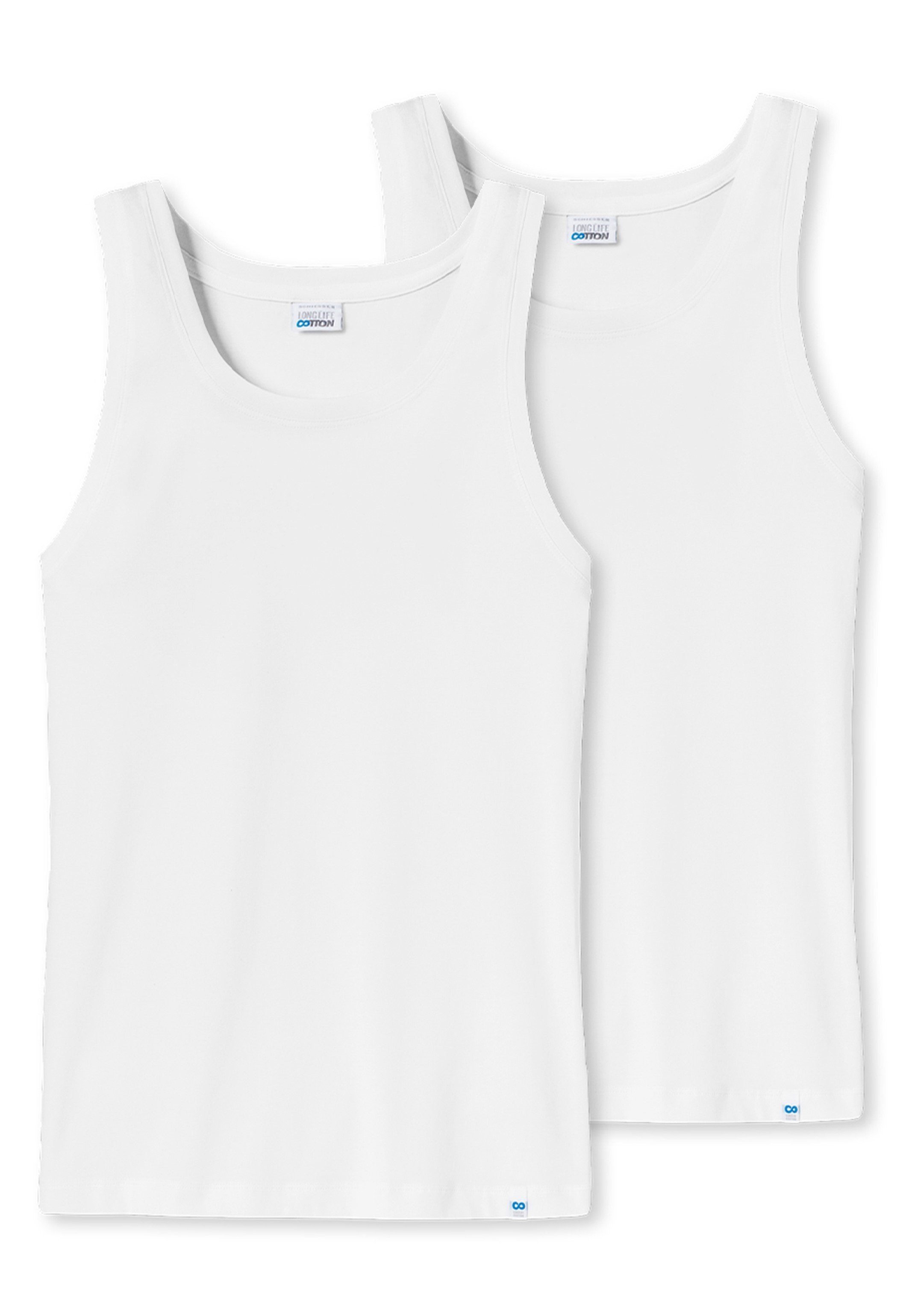 Life Schiesser Long Unterhemd Weiß Pack - / 2-St) Unterhemd - Baumwolle 2er (Spar-Set, Tanktop Cotton