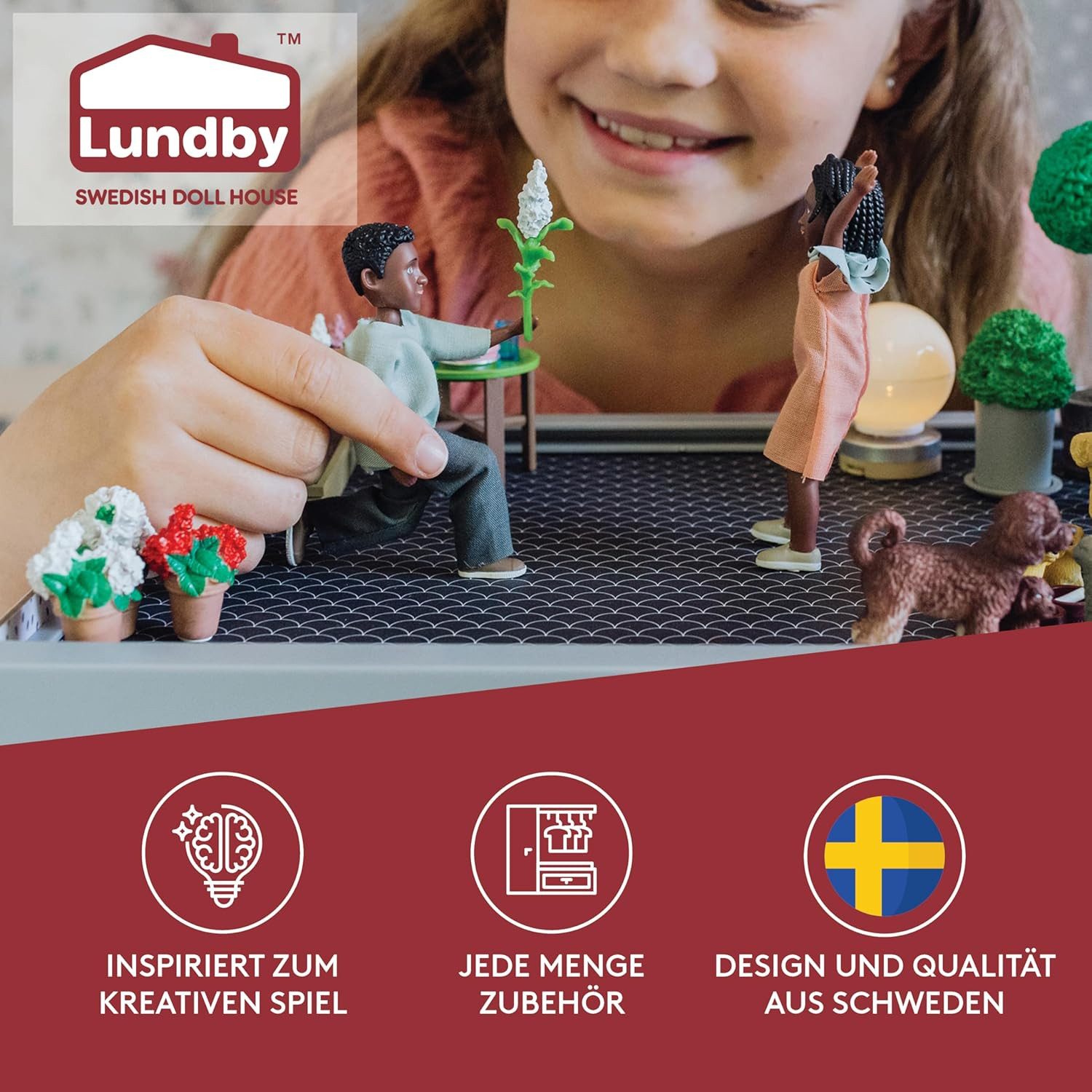 Lundby Biegepuppe Lundby Puppen f. Puppenhaus dunkelhäutige Puppenfamilie Billie 1:18 3+ (5-tlg), dunkelhäutige Puppenfamilie