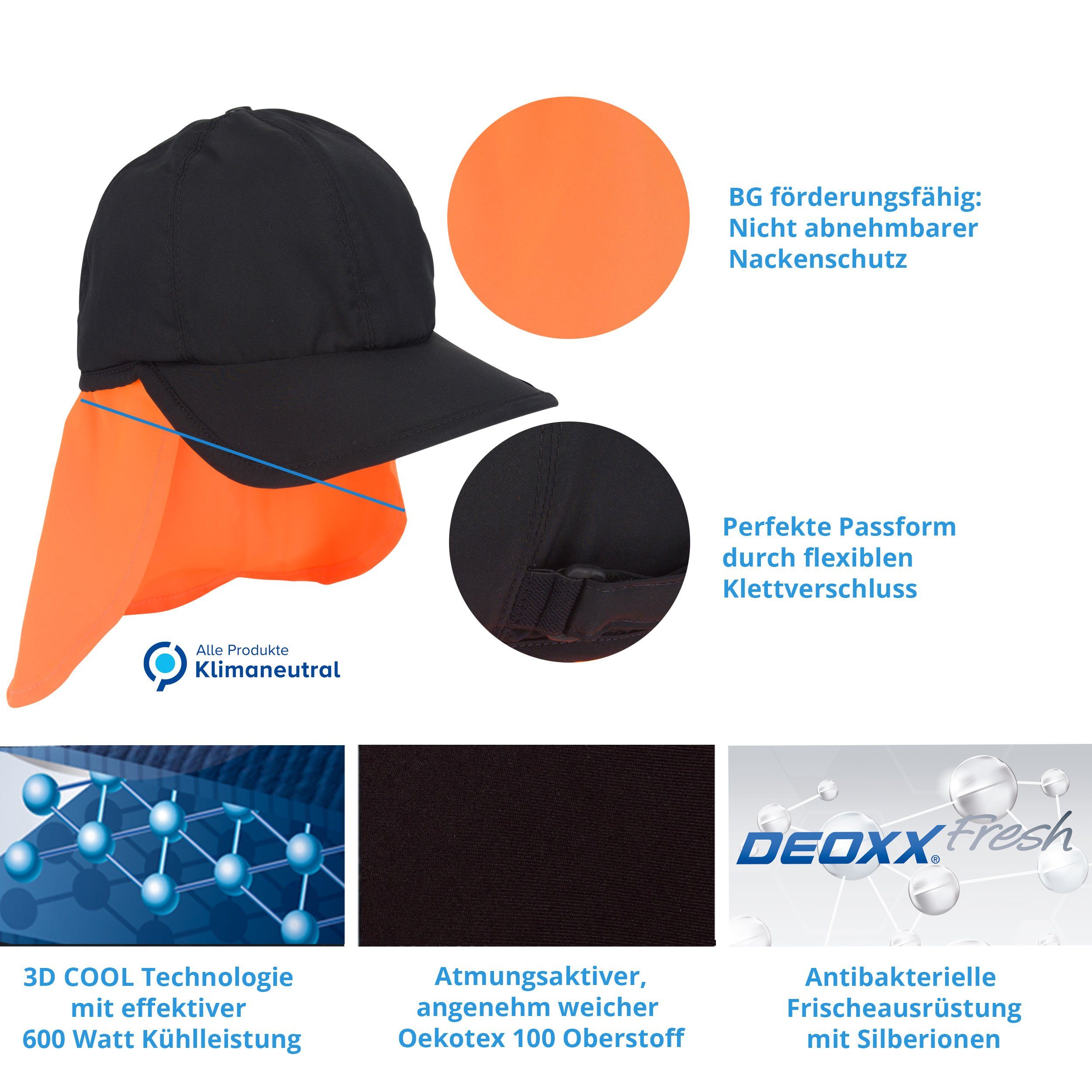 E.COOLINE Baseball Wasser Cap Nackenschutz Kühlung Orange Aktivierung Anziehen durch -kühlendes Blau/ - zum Cap Klimaanlage mit mit