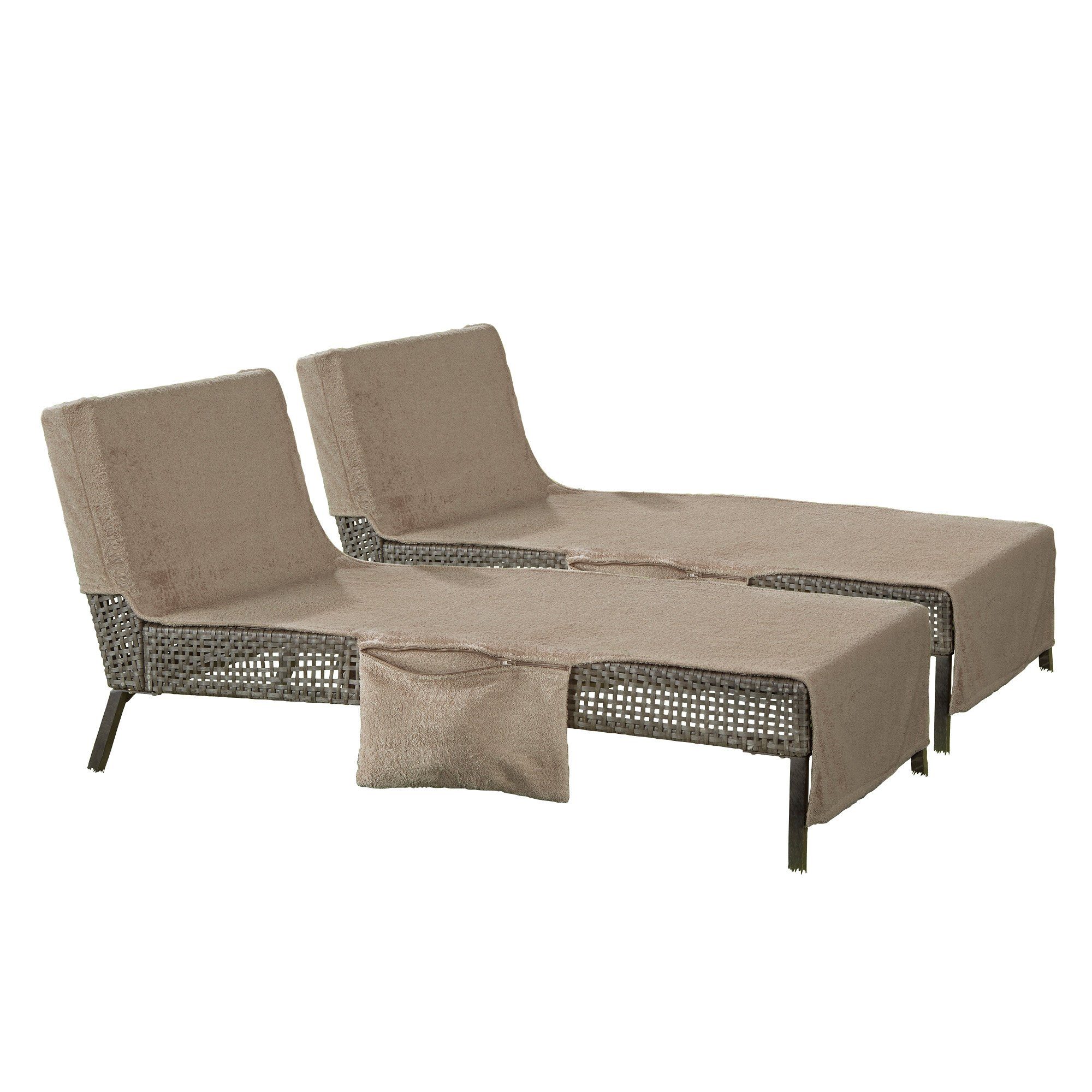 Erwin Müller Strandtuch Liegetuch mit Reißverschlusstaschen 2er-Pack, Walkfrottier, Walk-Frottier Uni