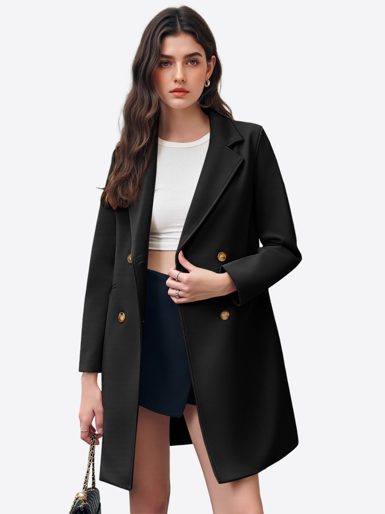 Imily Bela Langmantel Zweireihige Damen Trenchcoat mit Revers (Packung, 1-tlg., 1per-Pack) 2 Taschen