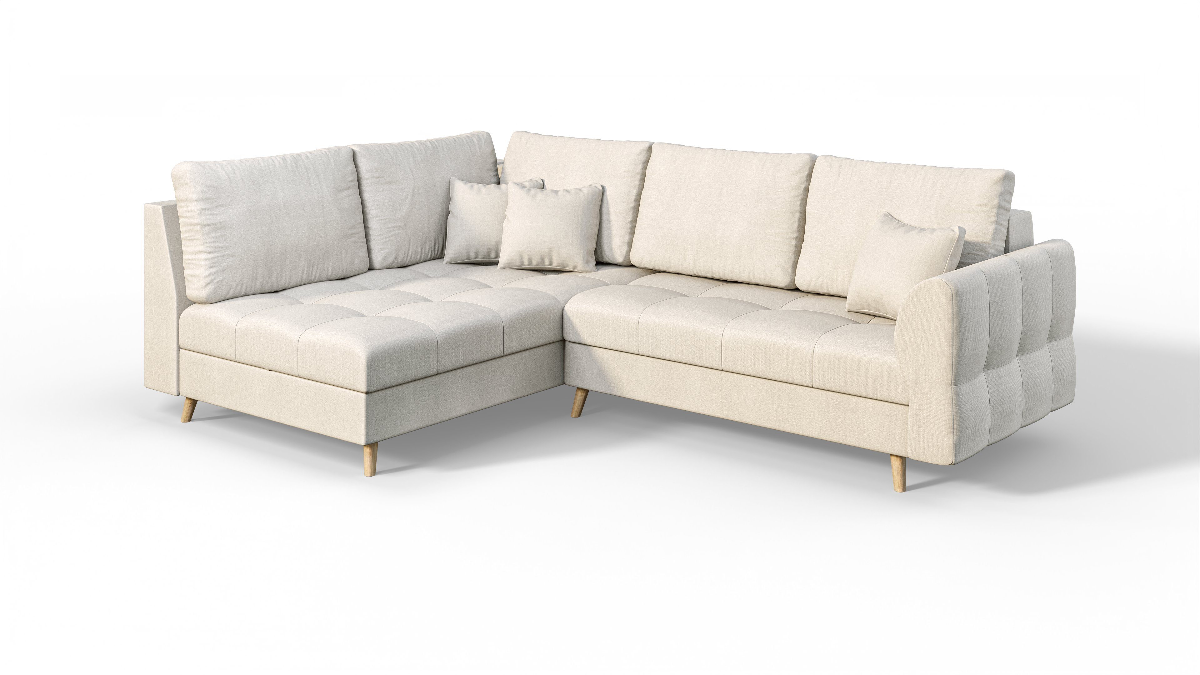 S-Style Möbel Wellenfederung Ecksofa Ecru im oder Design, mit skandinavischen mane rechts bestellbar, Cuba links