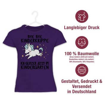 Shirtracer T-Shirt Glückliches Einhorn - Bye Bye Kinderkrippe ich glitzer jetzt im Kinder Hallo Kindergarten