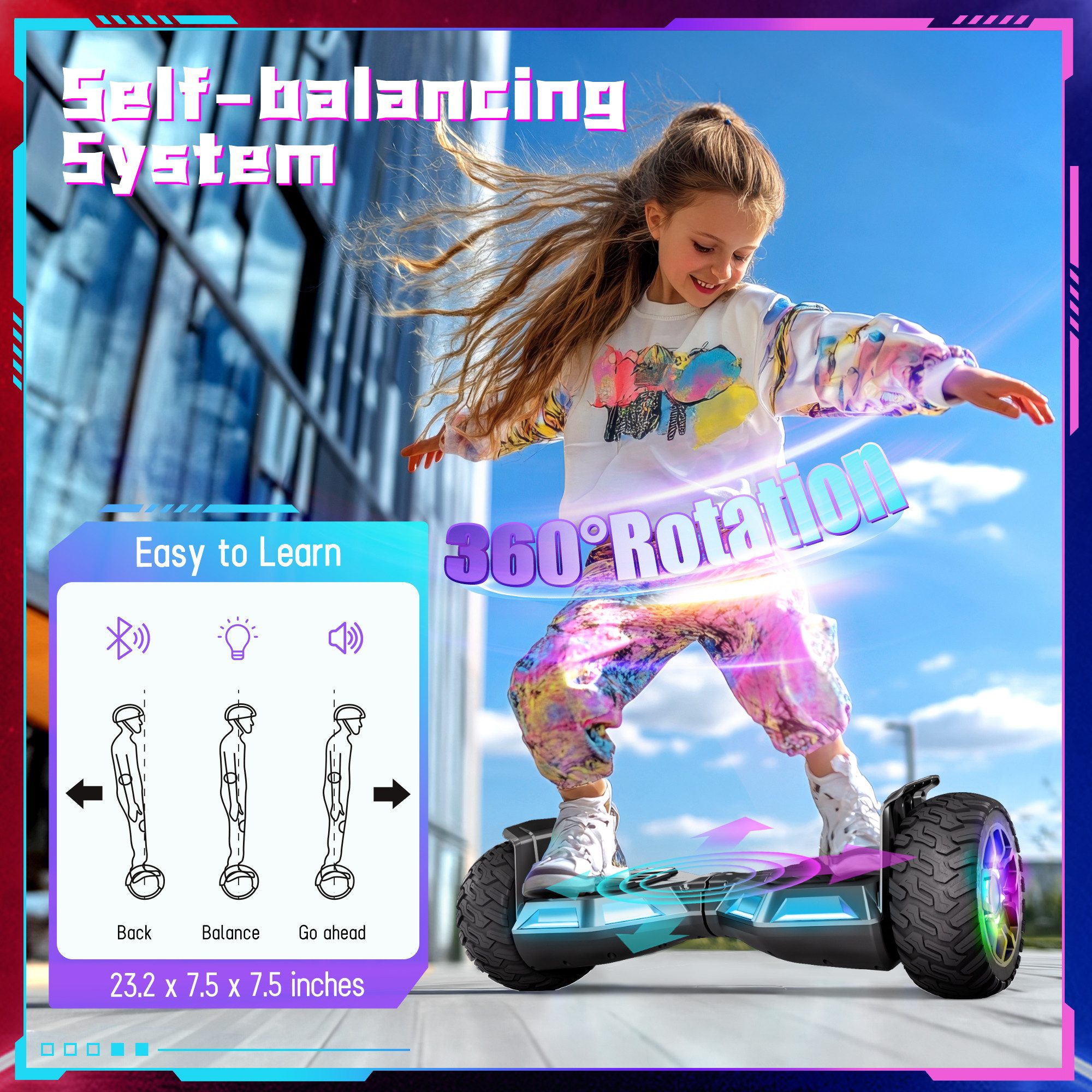 SISIGAD Balance Scooter 8,5 Zoll Dualmotorräder, Hoverboard mit LED-Licht, Smart Bluetooth, 10 km/h, Hoverboard mit LED Lichter Bluetooth,Geschenk für Kinder