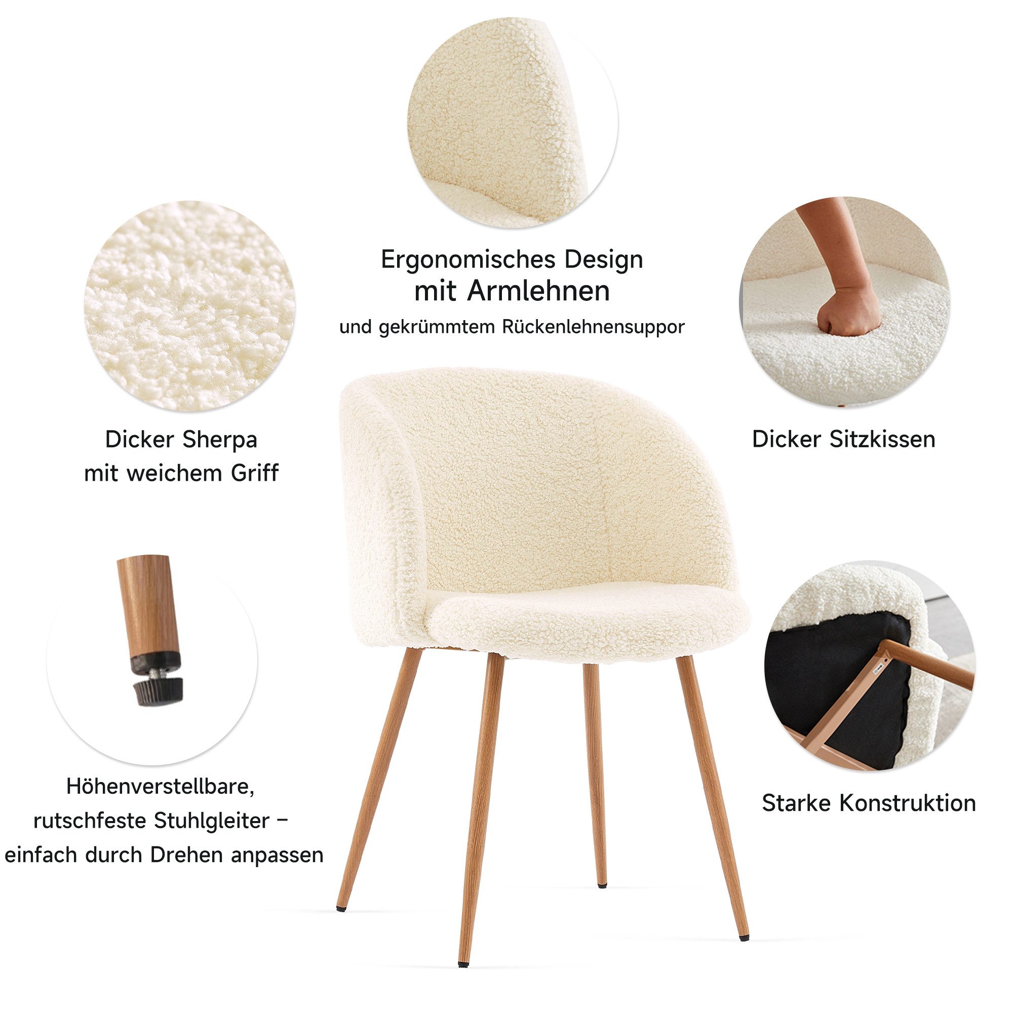 NORDICANA Essgruppe runder Esstisch Ø 95 cm mit Esszimmerstuhl, (5-tlg., 1 Esstisch und 4 Küchenstühle) – Bild 5 von 5