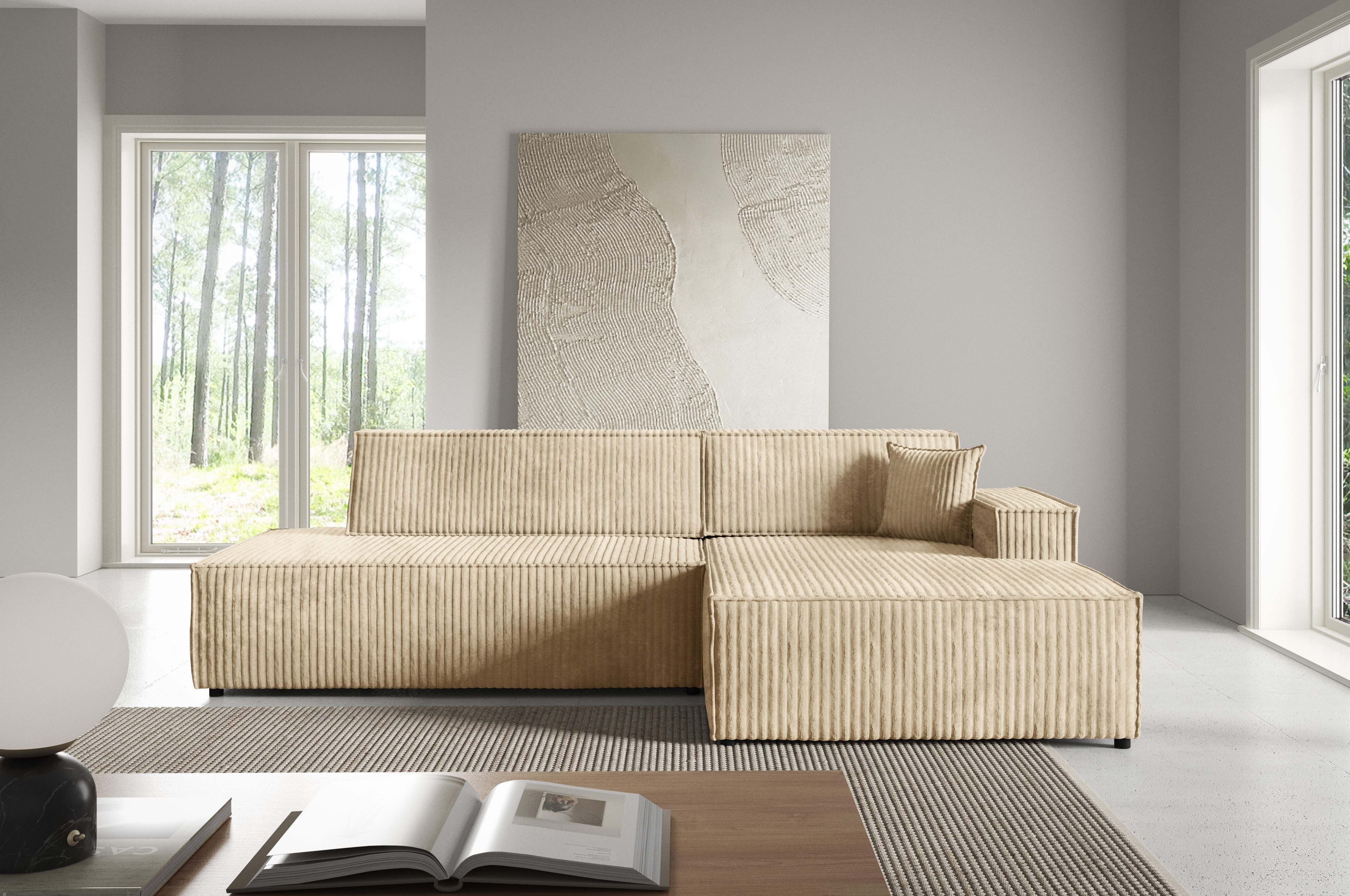yourhouse24 Ecksofa Tilia, Cord-Stoff, mit Schlaffunktion und Bettkasten