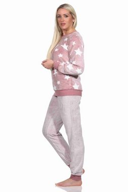Normann Pyjama Damen langarm Schlafanzug mit Bündchen in Sterneoptik