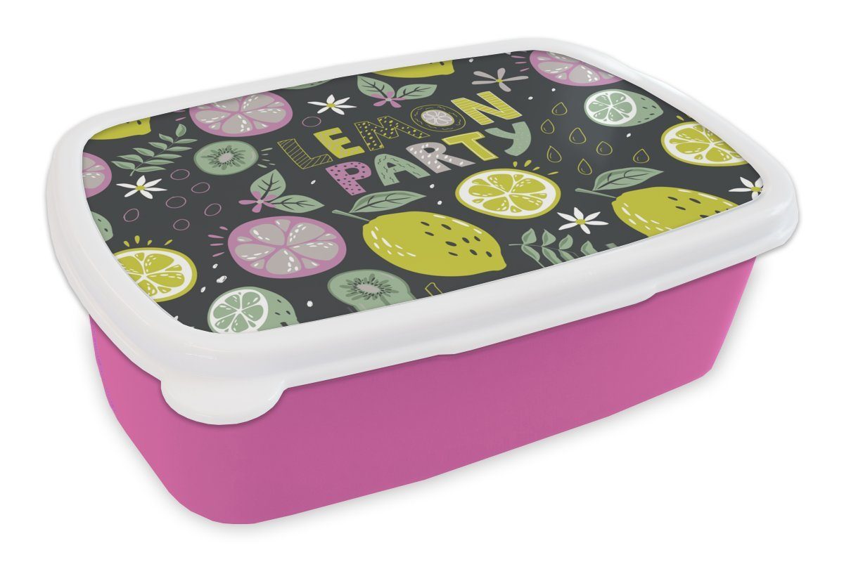 MuchoWow Lunchbox Summers - Zitat Brotbox Snackbox, Schwarz, Erwachsene, für - Brotdose Kinder, (2-tlg), Zitronen rosa Mädchen, - Kunststoff, Kunststoff