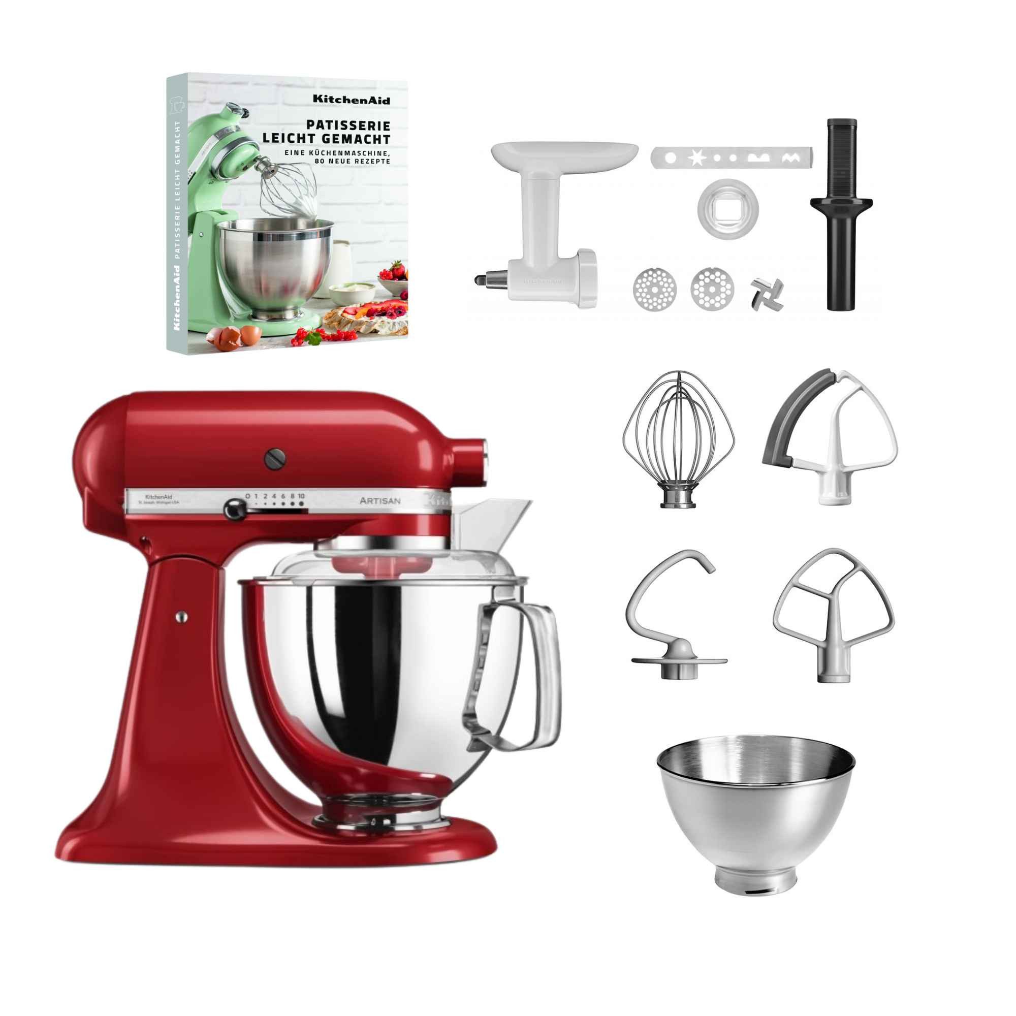KitchenAid Küchenmaschine KitchenAid 4,8l 5KSM175 Artisan Fleischwolf, Spritzgebäckvorsatz, Buch
