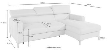 COTTA Ecksofa Sammy L-Form, inklusive Kopfteilverstellung, wahlweise mit Bettfunktion