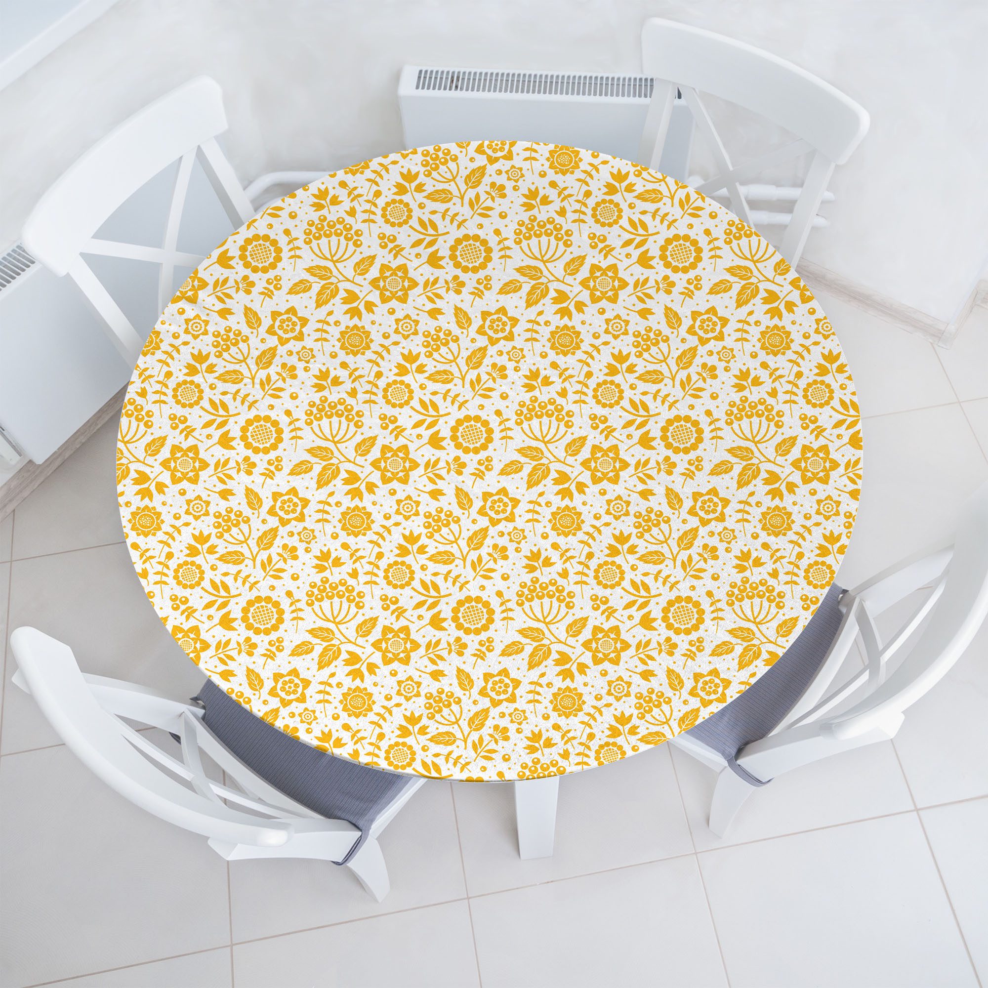 Abakuhaus Tischdecke Rundum-elastische Stofftischdecke, Gelbe Blume rustikale Natur