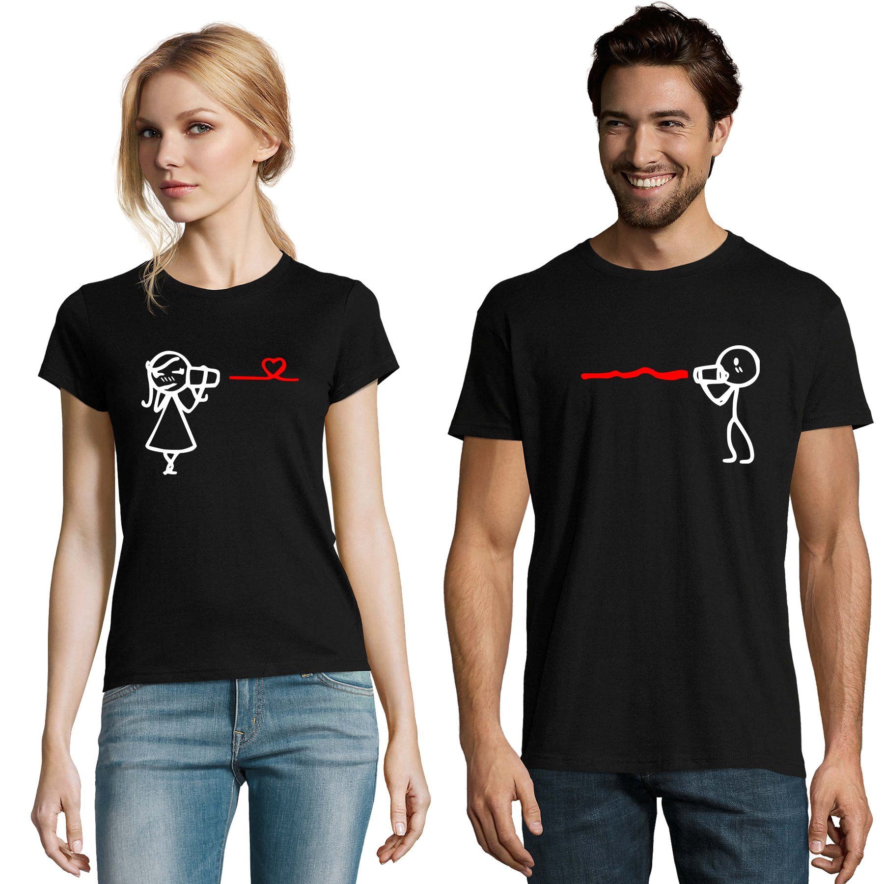 Blondie & Brownie T-Shirt Partner Pärchen Valentin Shirt Hearing the Love B günstig online kaufen