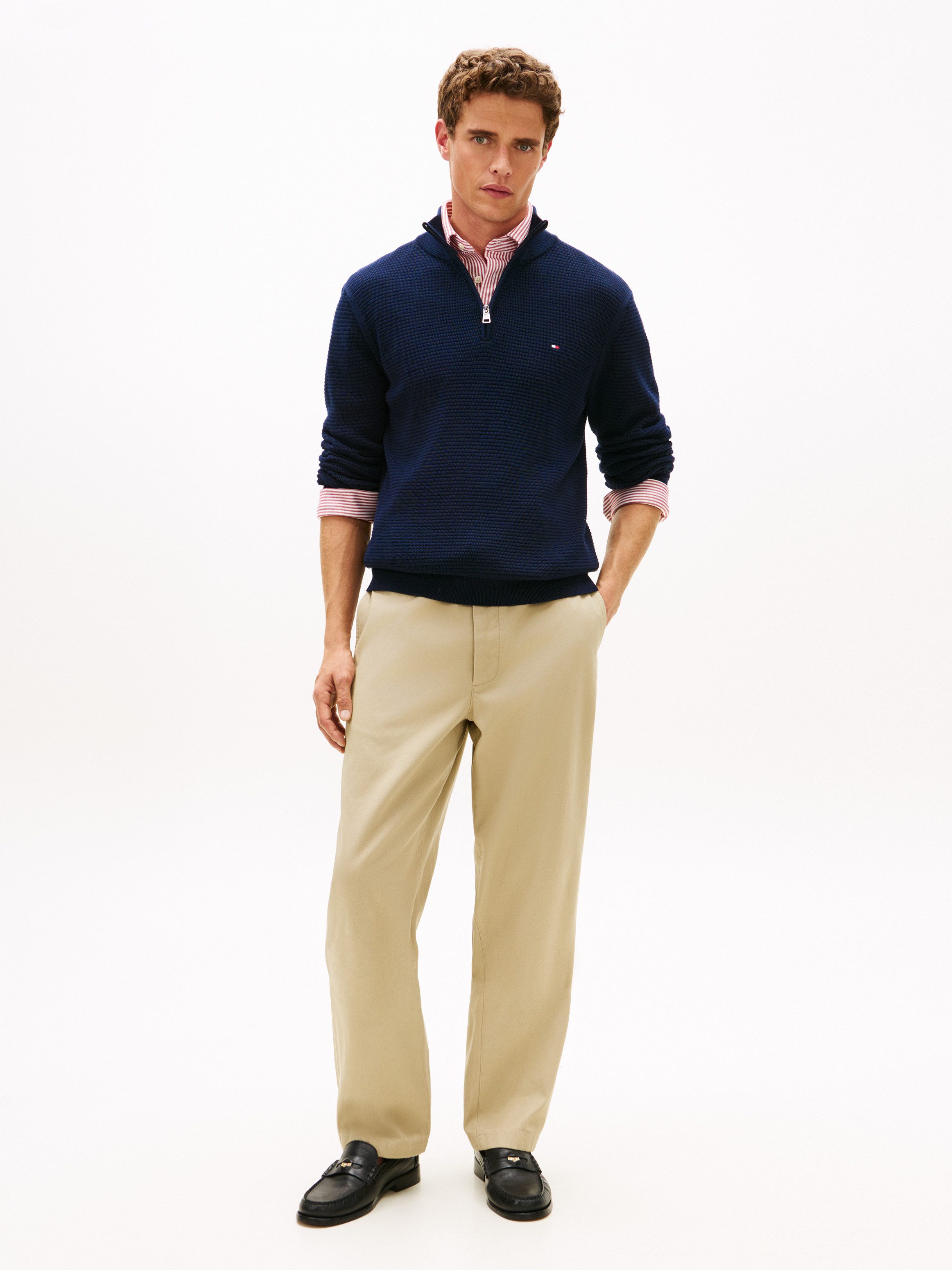 Tommy Hilfiger Strickpullover SEASONAL STRUCTURE ZIP MOCK Regular fit mit Troyerkragen