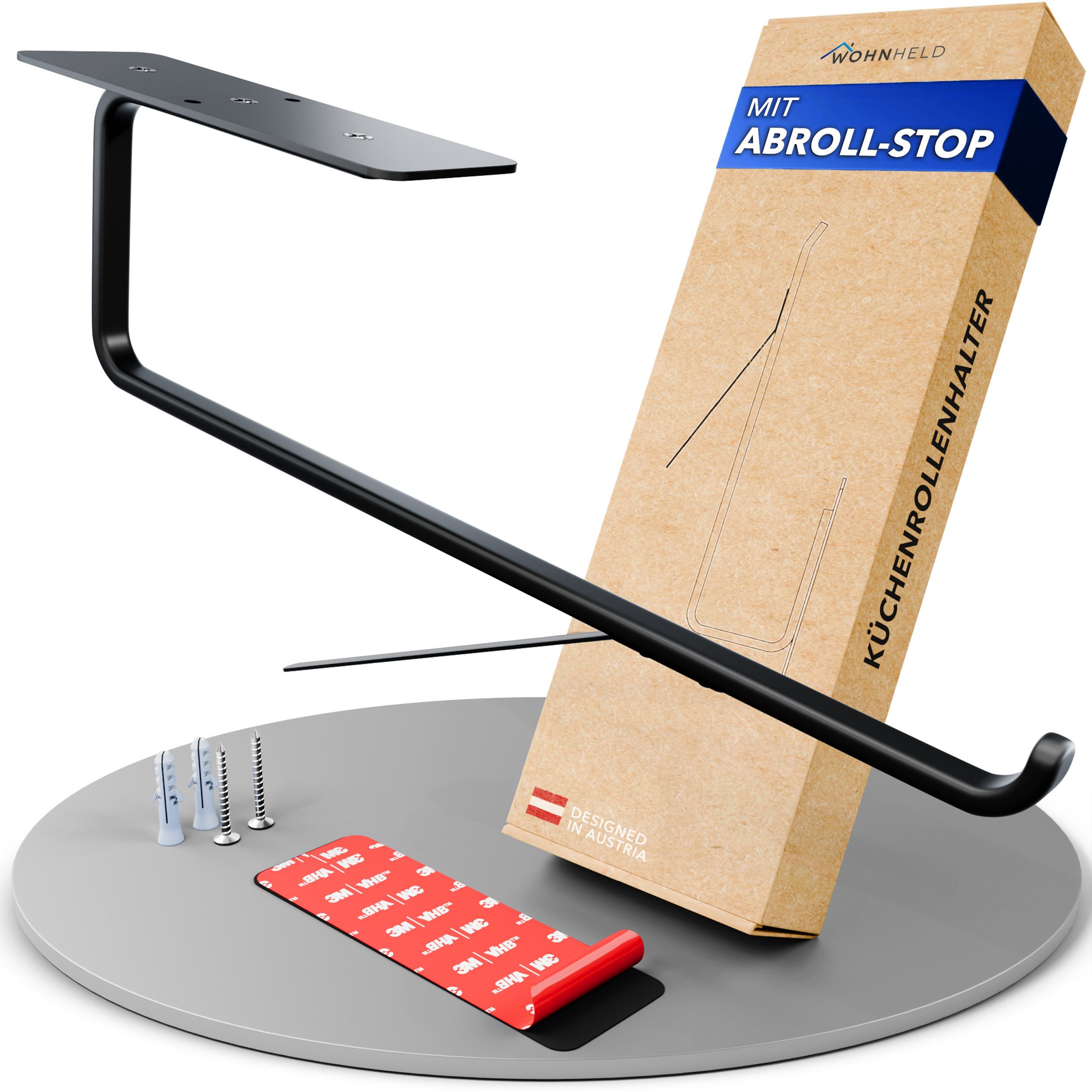 Wohnheld Küchenrollenhalter ohne Bohren - Einhändig Abreißen - Extrem Stabil, Papierrollenhalter Wand Rollenhalter selbstklebend