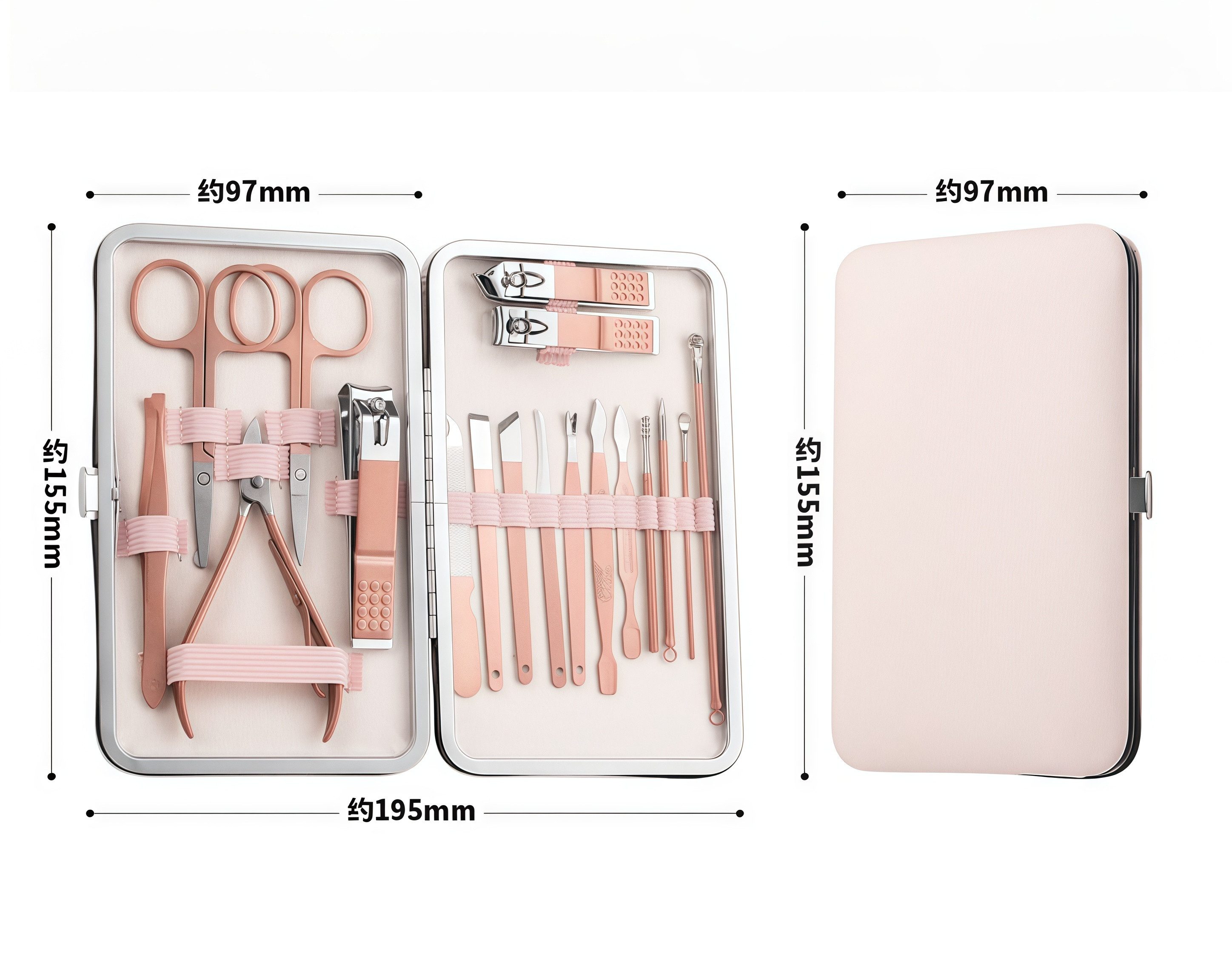 FOUORTUNATE-BEE Maniküre-Pediküre-Set 18-teiliges Pediküre-Set aus Edelstahl für Damen, Reisegeeignet, Professionelles Nagel- und Fußpflege-Set für Zuhause und  – Bild 3 von 5