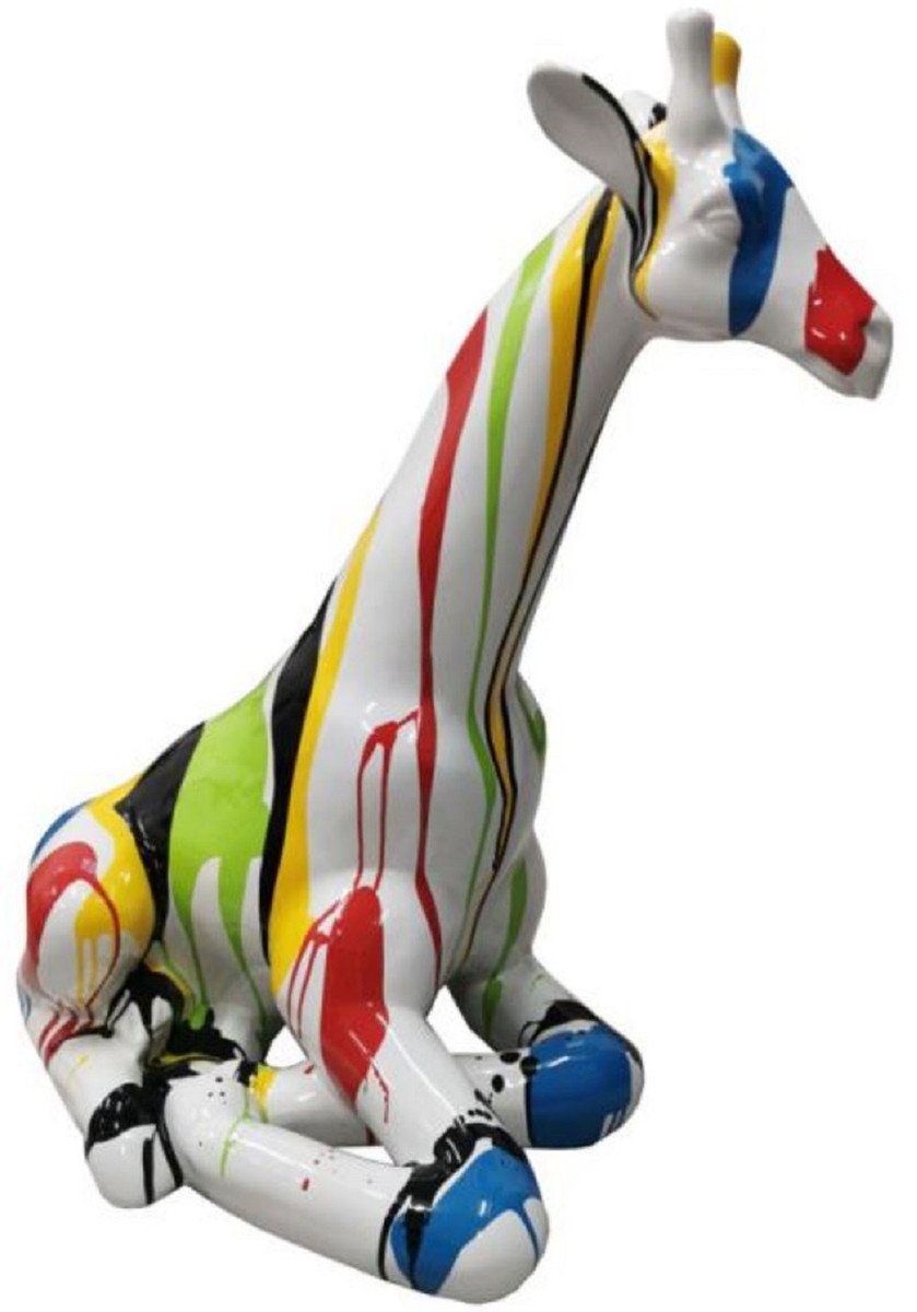 Casa Padrino Skulptur Casa Padrino Luxus Deko Skulptur Giraffe Weiß / Mehrfarbig H. 80 cm - Große Deko Figur - XXL Deko Skulptur - XXL Deko Figur - XXL Tierfigur - Wohnzimmer Deko - Garten Deko - Deko XXL Figuren