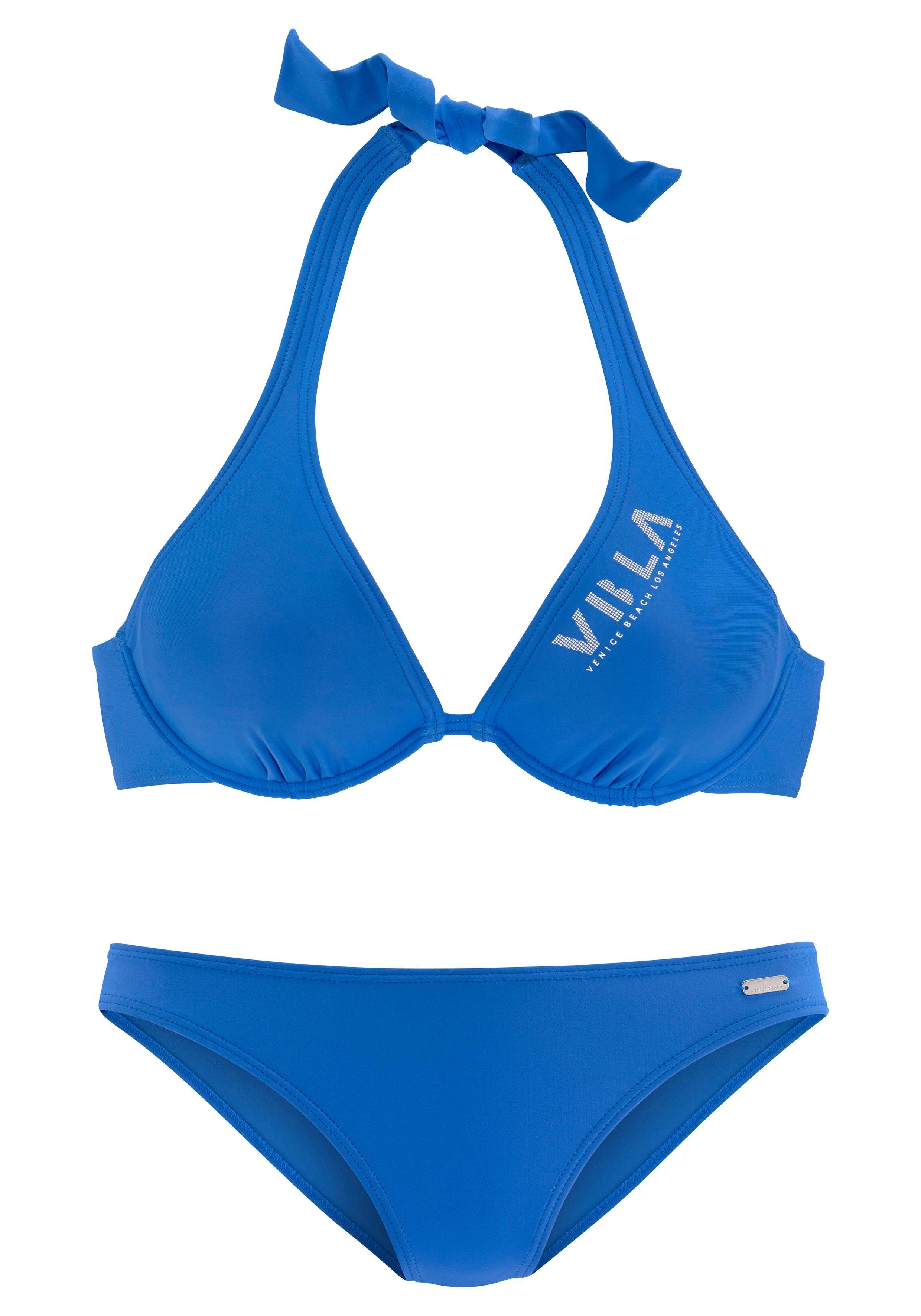 blau Schriftzug mit kontrastfarbigen Venice Beach Bügel-Bikini