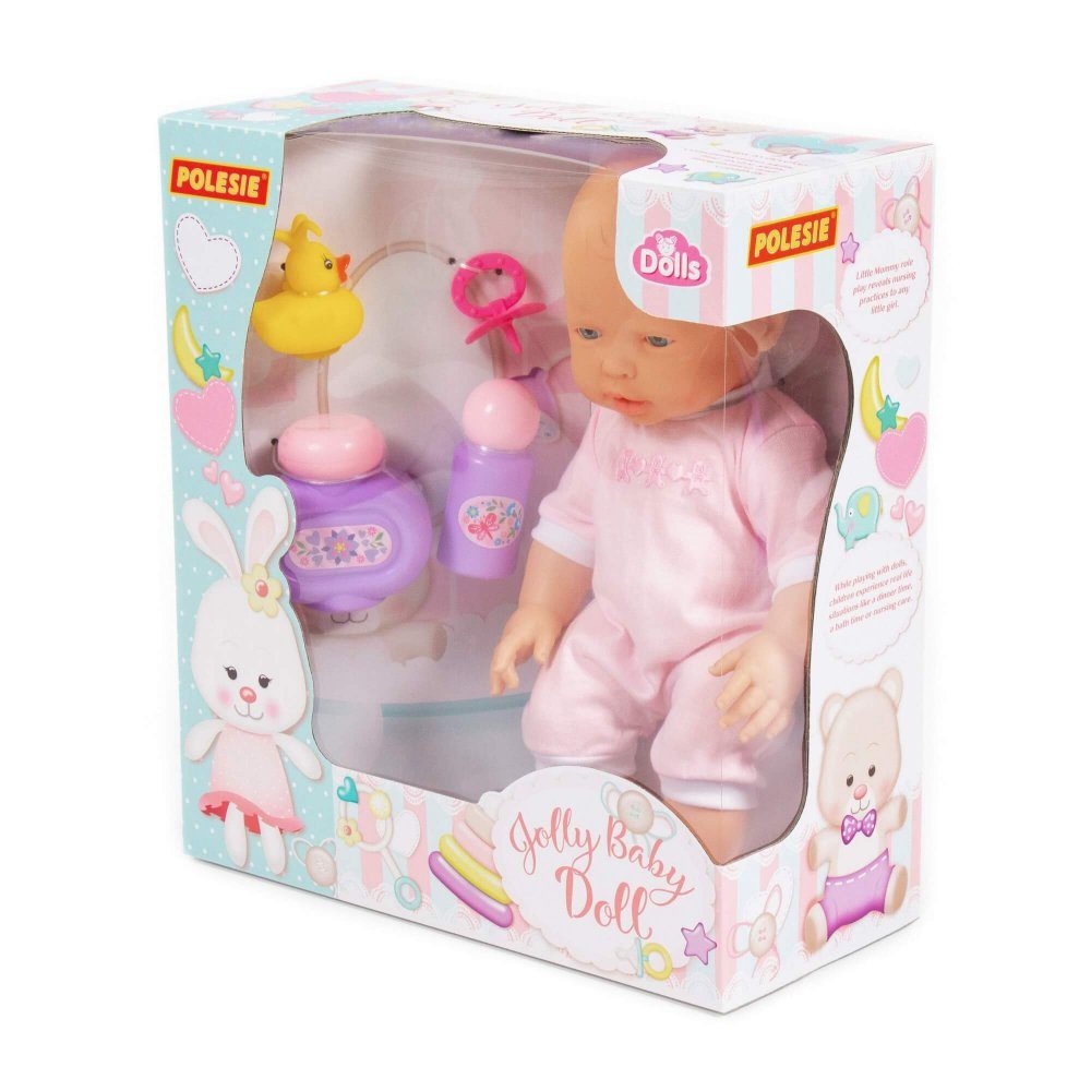 Babypuppe Fröhliche Baby Puppe, 35 cm mit Schnuller und Badeset, 3 Teile