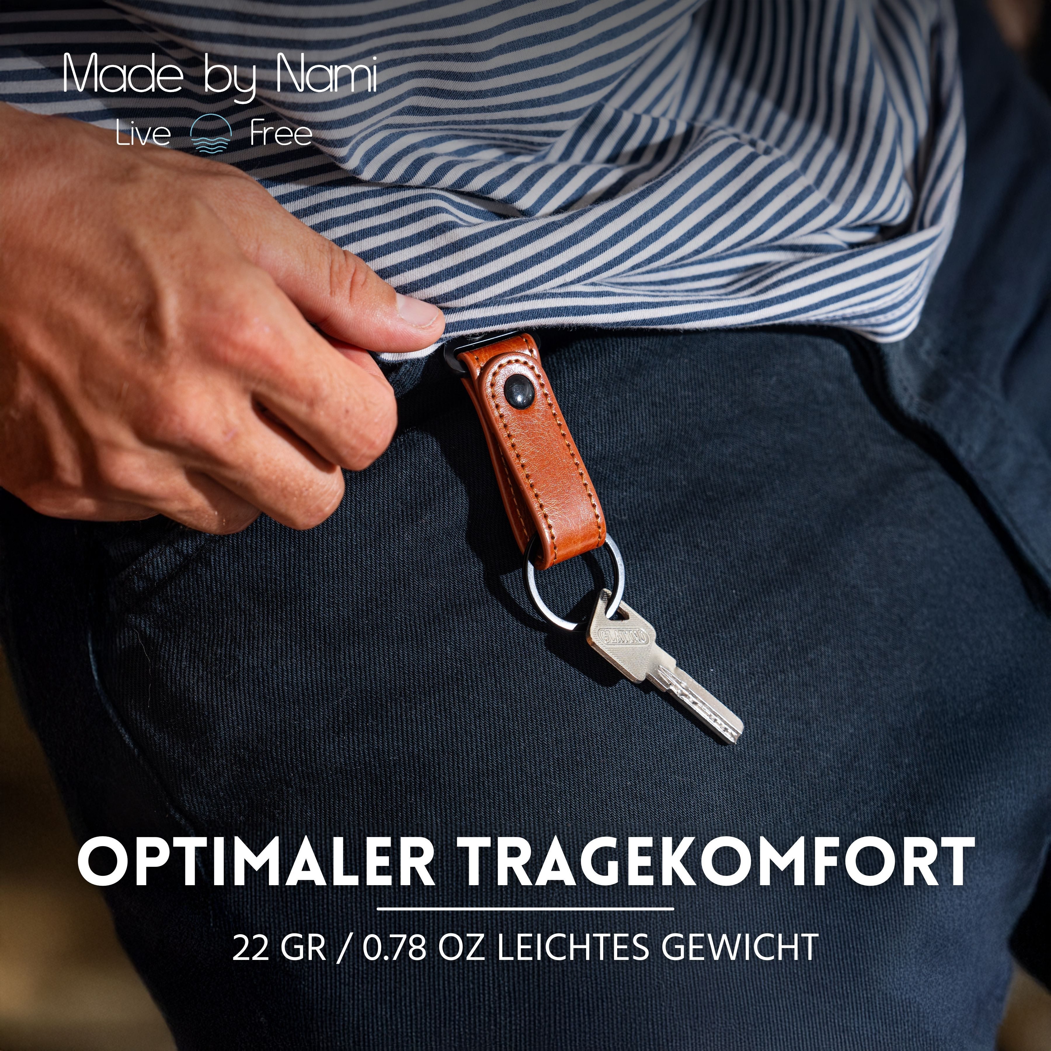 Made by Nami Schlüsselanhänger Set 3er Set Schlüsselanhänger Leder braun mit Karabiner, aus veganen Leder – 3-teiliges Set - robust
