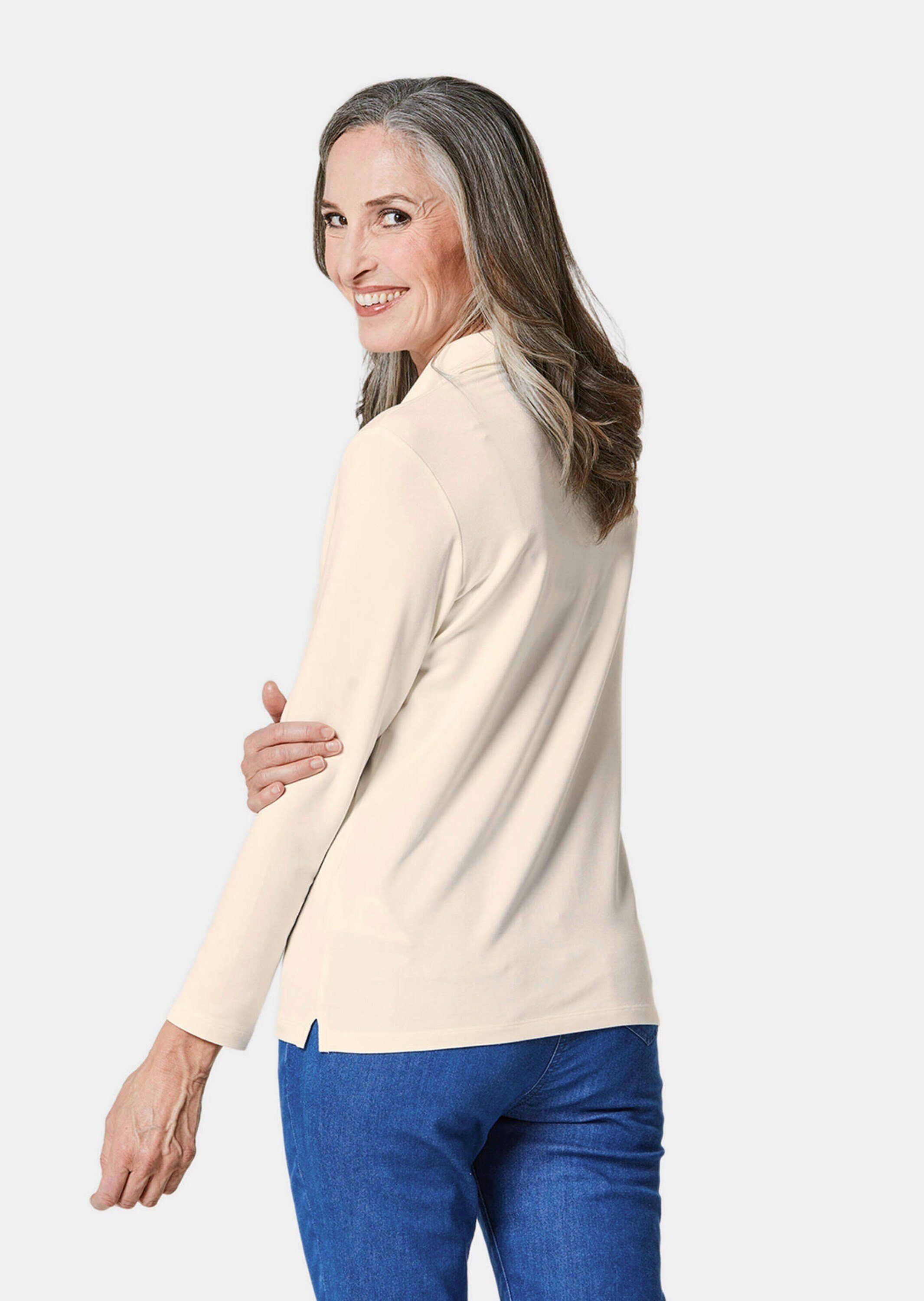 GOLDNER Poloshirt Langarm Poloshirt mit Schmuckband an Knopfleiste