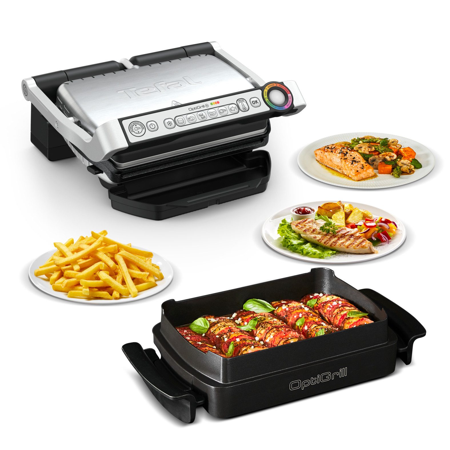 Tefal Kontaktgrill GC714D OptiGrill, 2000 W, + inkl. Snacking & Baking Zubehör