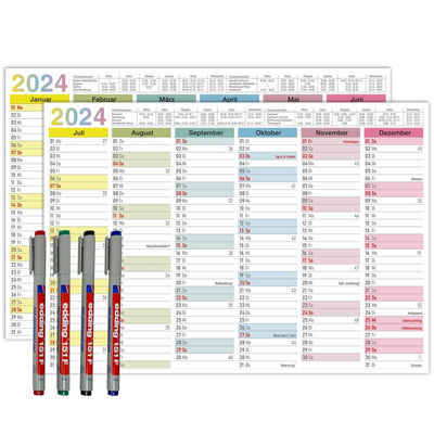 TOBJA Wandkalender A4 abwischbar Tafelkalender BUNT + 4 Stifte "Folie" Jahreskalender, Jahresplaner, abwischbar, inkl. 4 Stifte. Kalender 2024 Wandkalender