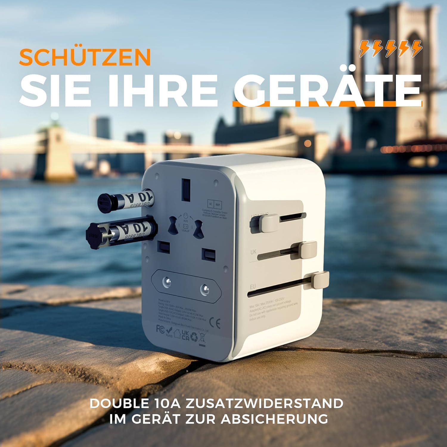 TESSAN Reiseadapter Weltweit Universal mit 2 USB und 3 USB C Reiseadapter