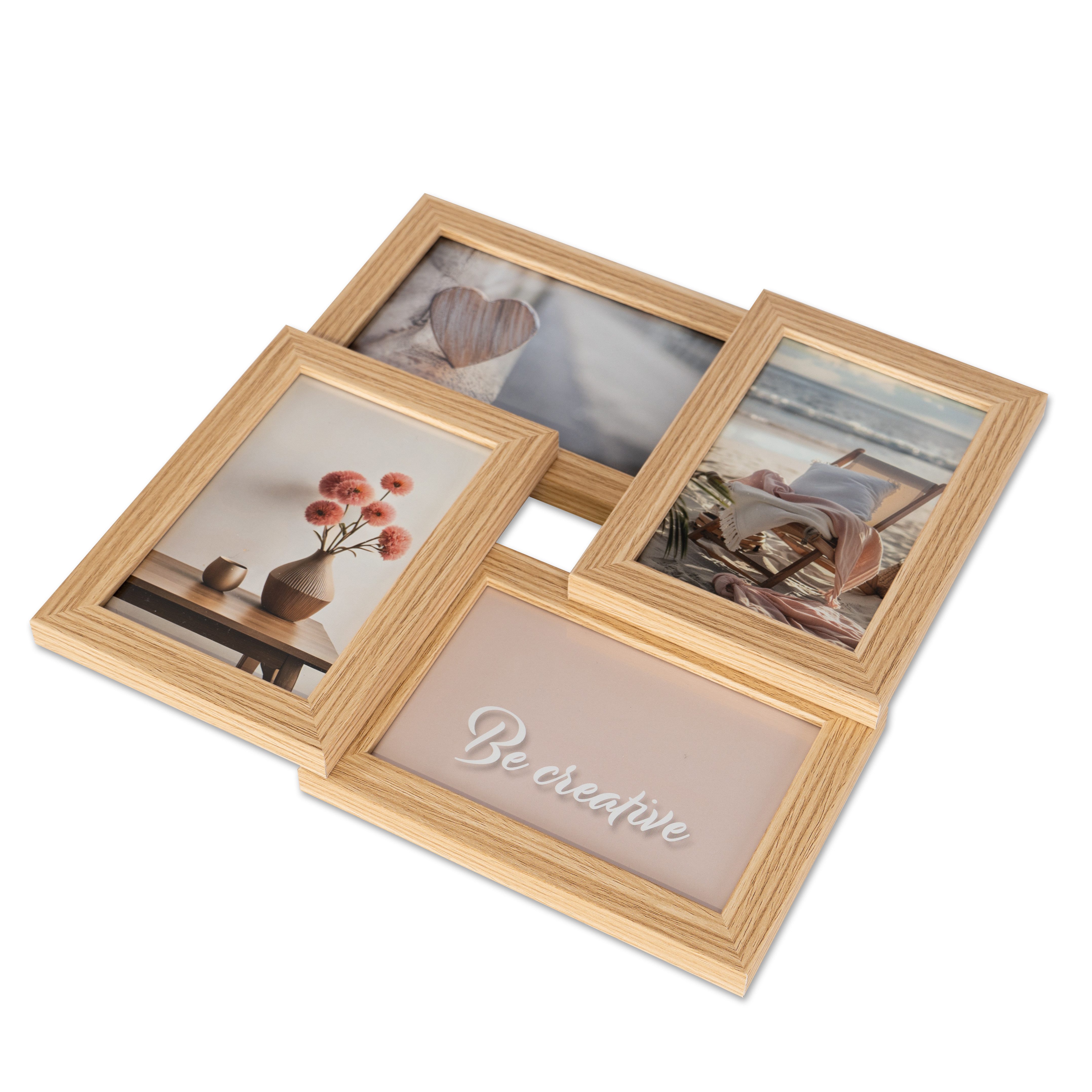 queence Bilderrahmen Collage Rahmen 3D Holz in braun, für 4 Bilder (1 St), Platz für 4 Fotos in 10x15cm
