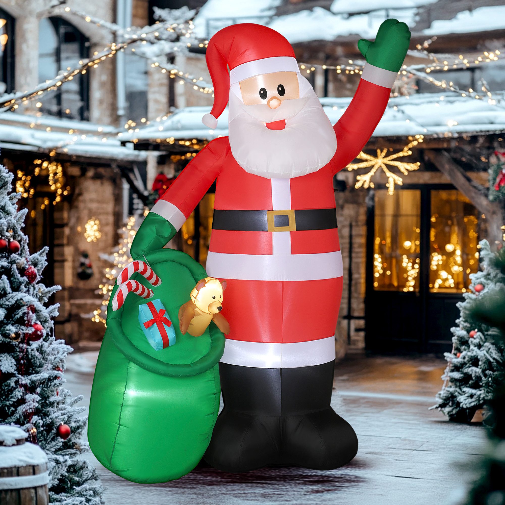 Outsunny Weihnachtsfigur Weihnachtsmann Deko 275 cm groß für Garten (Set, 1 St., 1-tlg), 5 LEDs, selbstaufblasend, IP44, inkl. Zubehör
