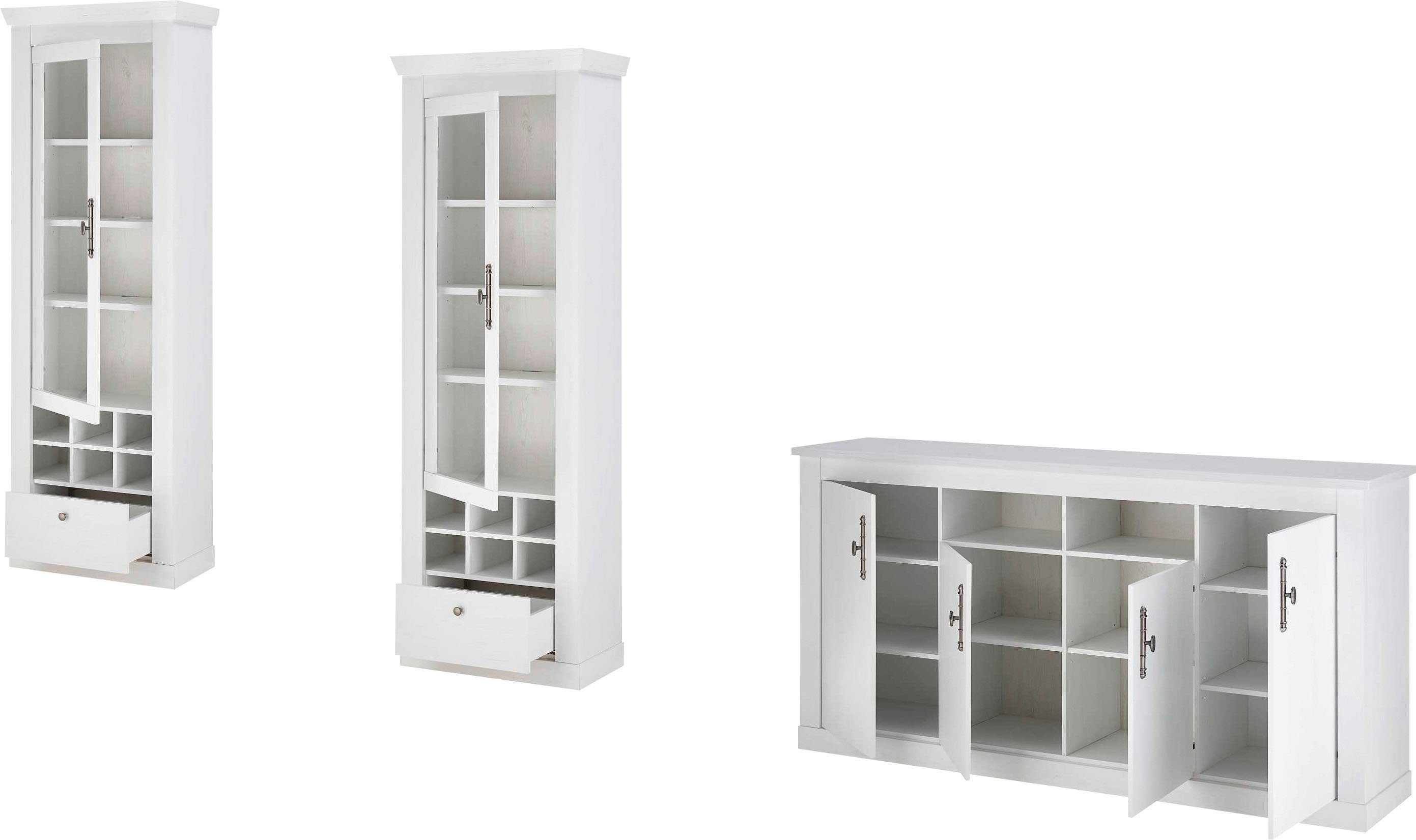 Home affaire Wohnwand RAVENNA, (3-St), im romantischen Landhausstil, Griffe aus Metall, Softclose-Funktion