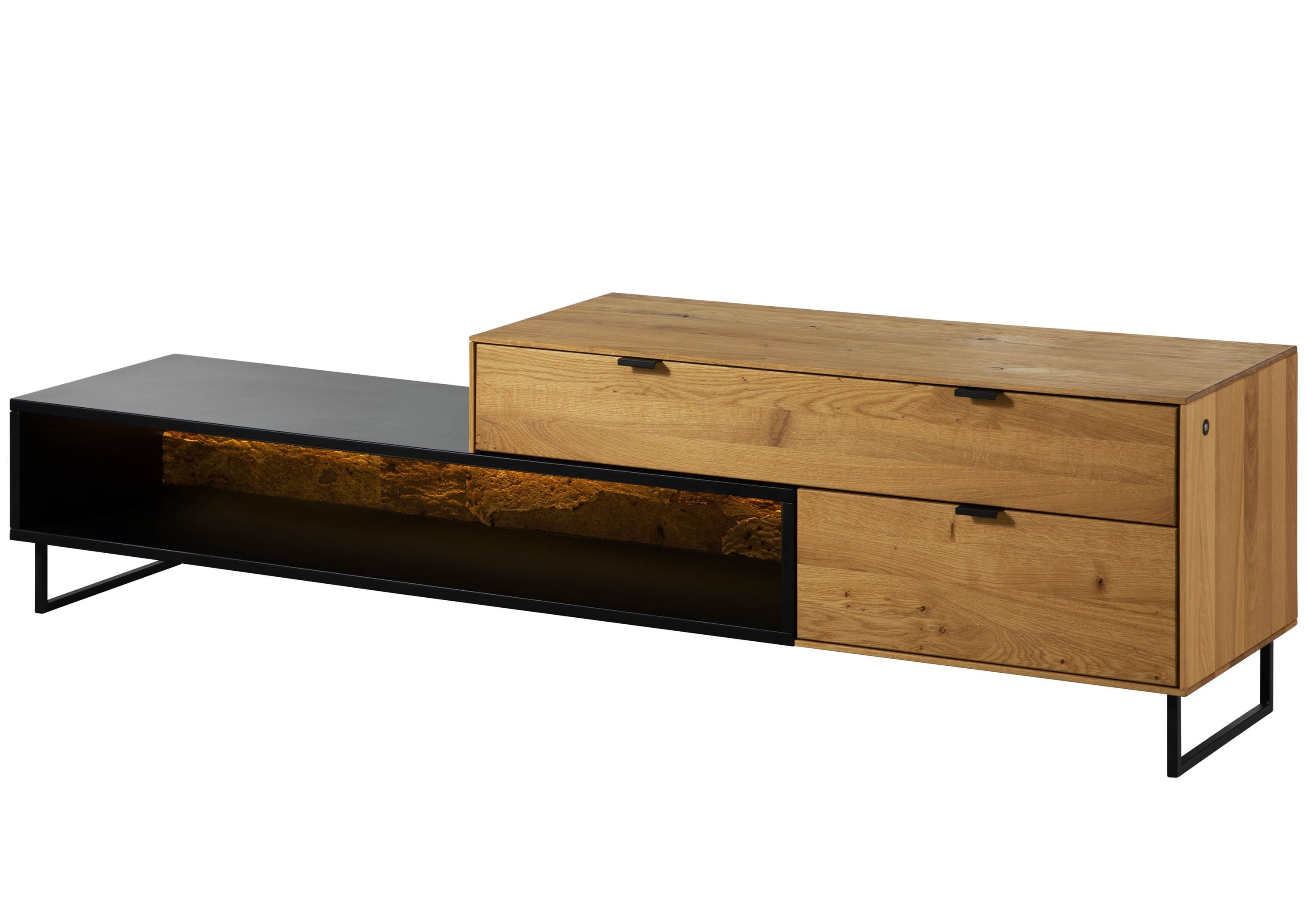 Massivmoebel24 Lowboard LINDAU (Massivholz), Wildeiche 200x43x52 natur geölt LINDAU #27