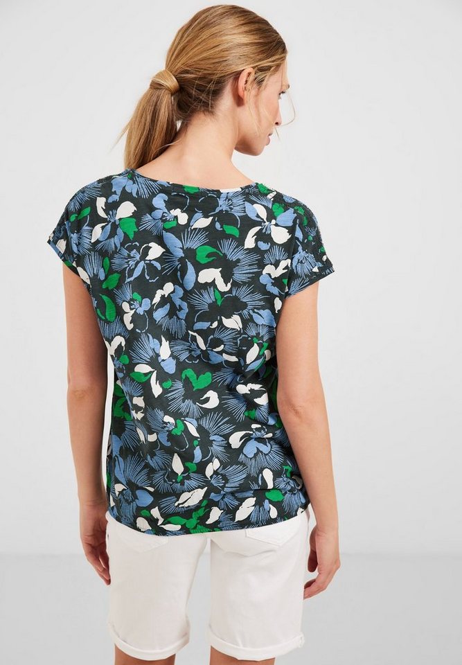 Cecil T-Shirt mit abgerundetem V-Ausschnitt, Allover Blumenmuster