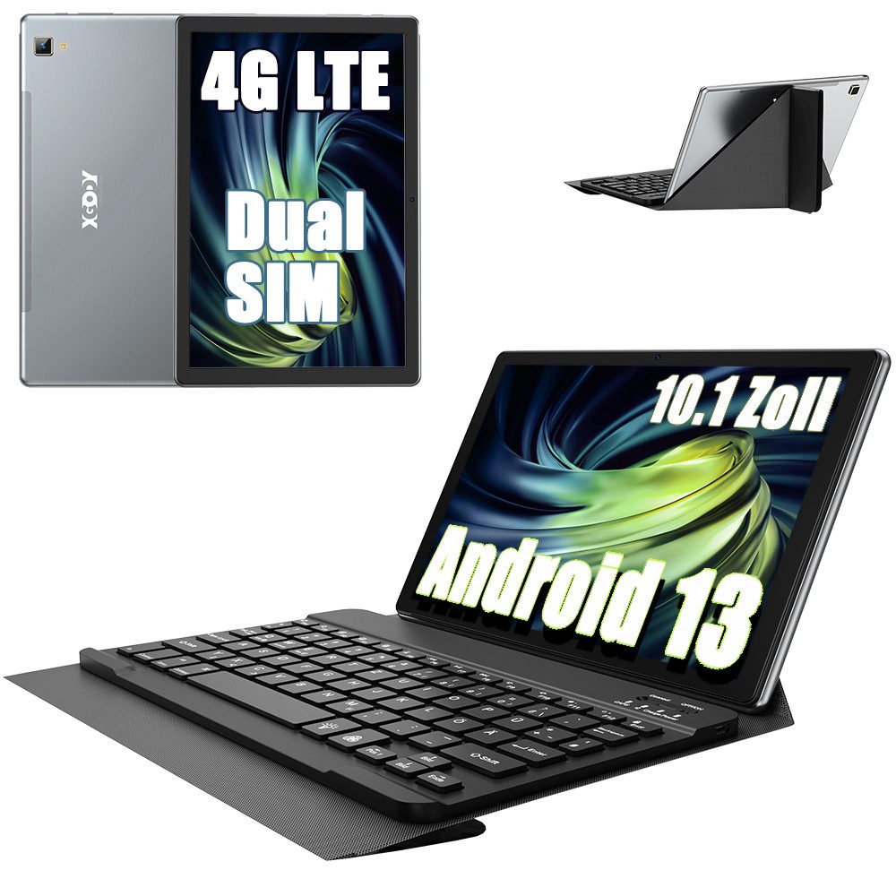 XGODY Android 13 16GB+256GB 10.1 Zoll 4G LTE 2SIM Tablet Smartphone (25,65 cm/10.1 Zoll, 256 GB Speicherplatz, 13 MP Kamera, Kostenlose Bluetooth-Tastatur, Tablet-Hülle, Ladegerät, Stift)